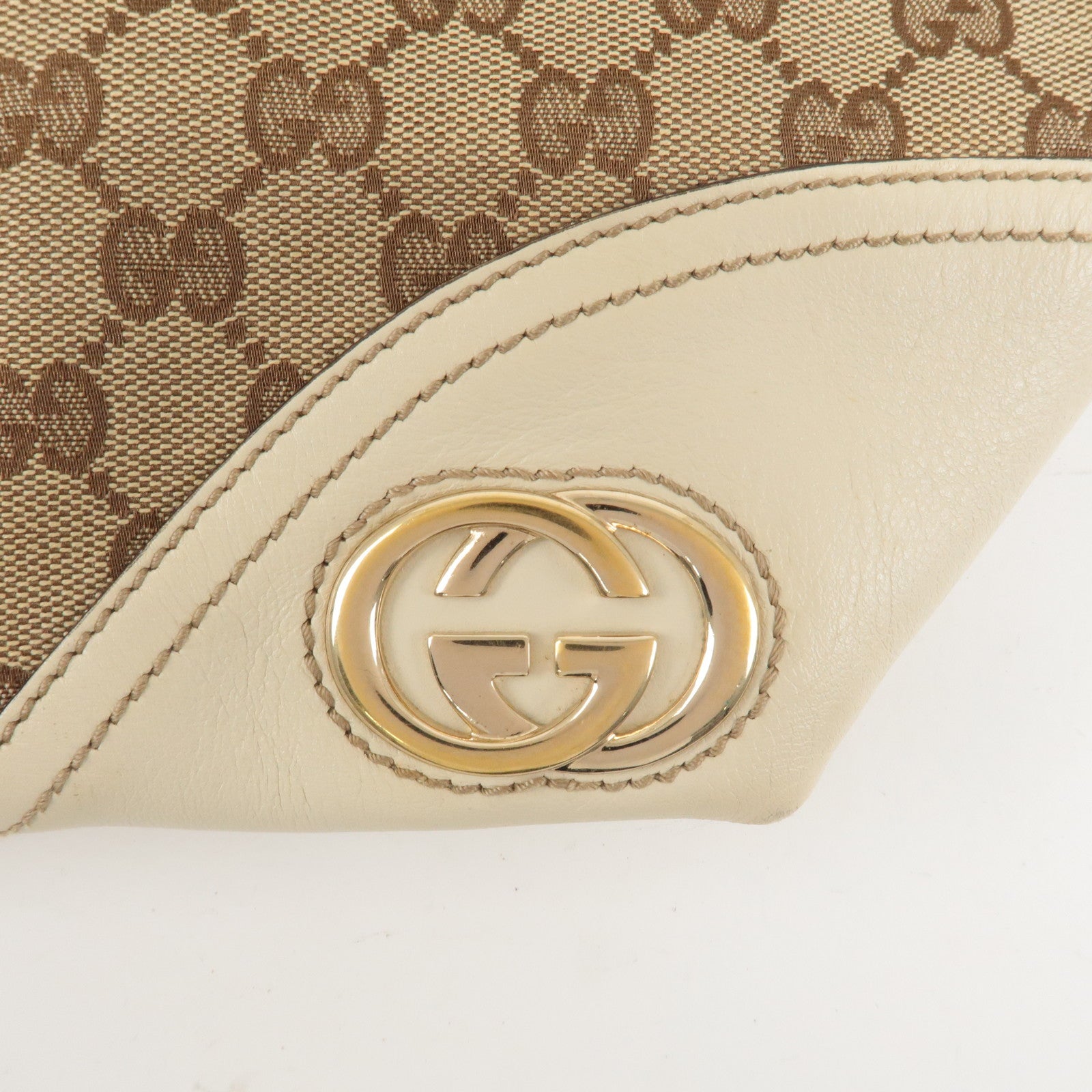 GUCCI Abbey GG Canvas Leather Tote Bag Hand Bag Beige Ivory 169946