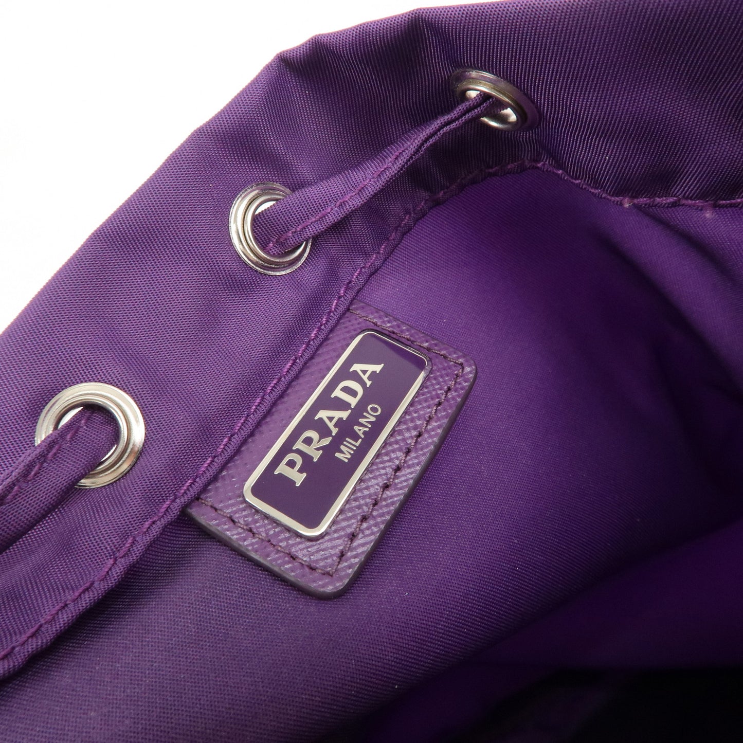 PRADA Nylon Leather Drawstring Pouch Purple 1NA369