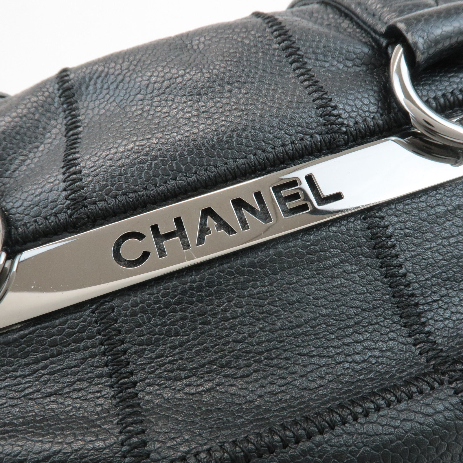 CHANEL Chocolate Bar Caviar Skin Mini Boston Bag Black A26135 Used