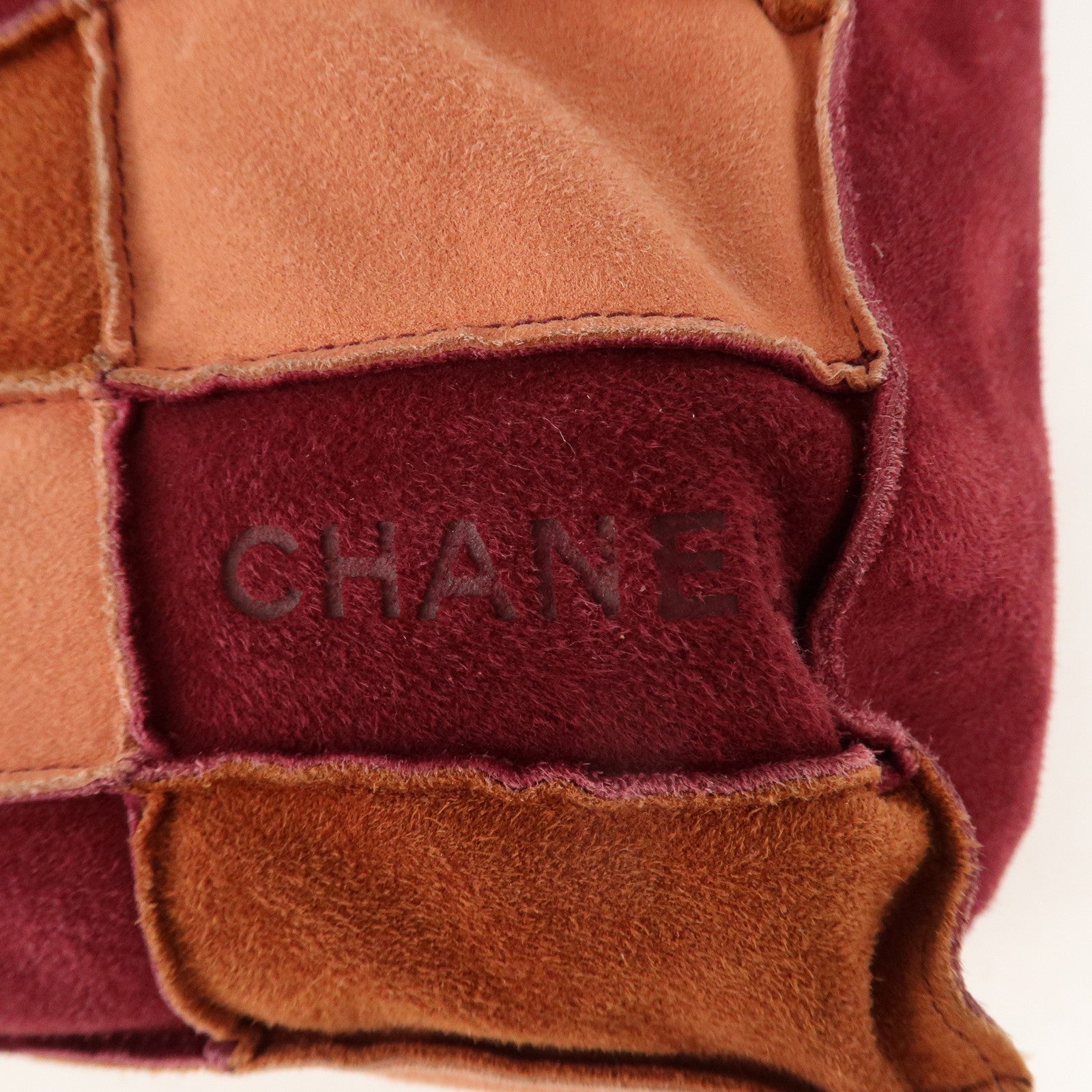 CHANEL Suede Patchwork Shoulder Bag Beige Brown Wine Red