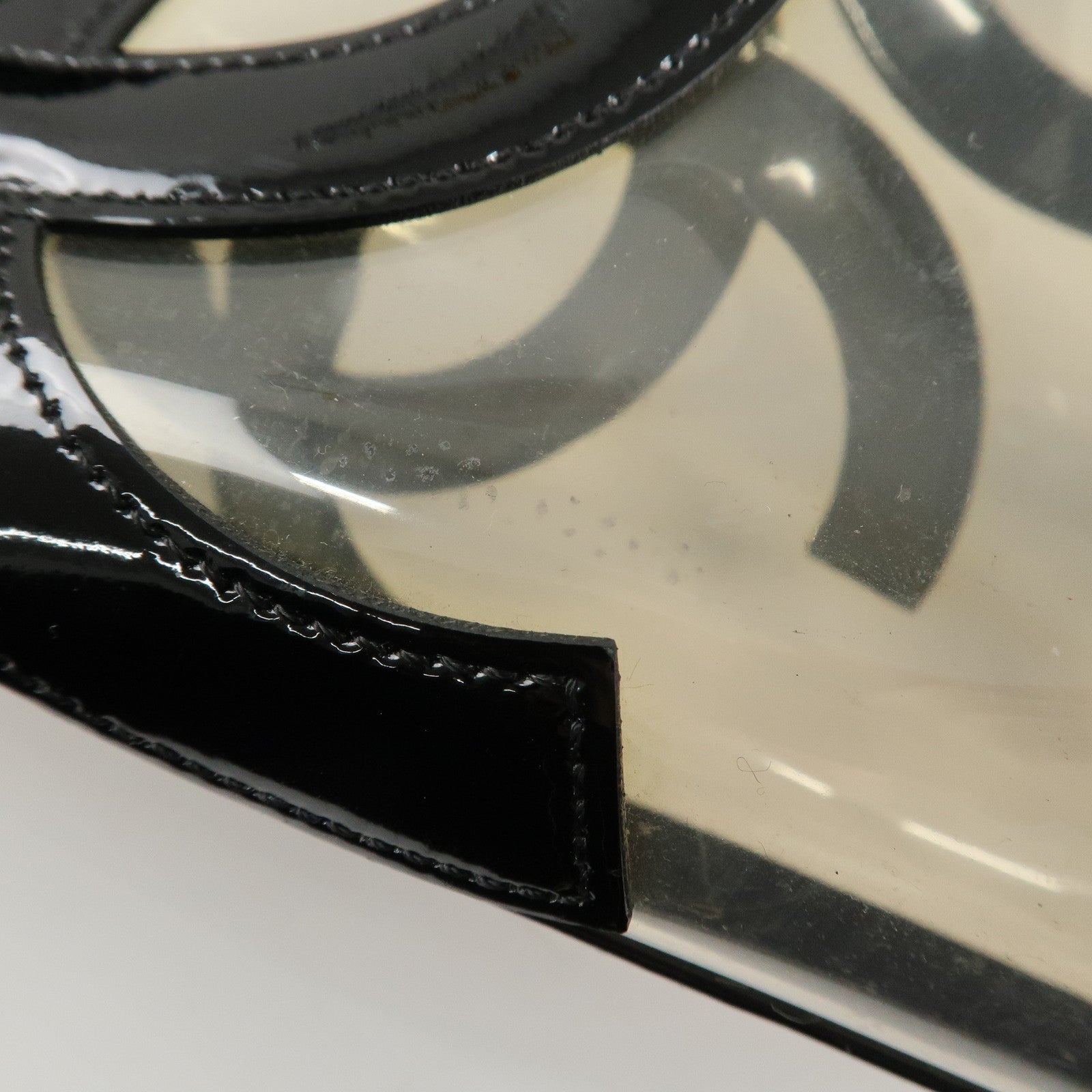 CHANEL PVC Patent Leather Vinyl Triple COCO Mark Tote Bag Black Used