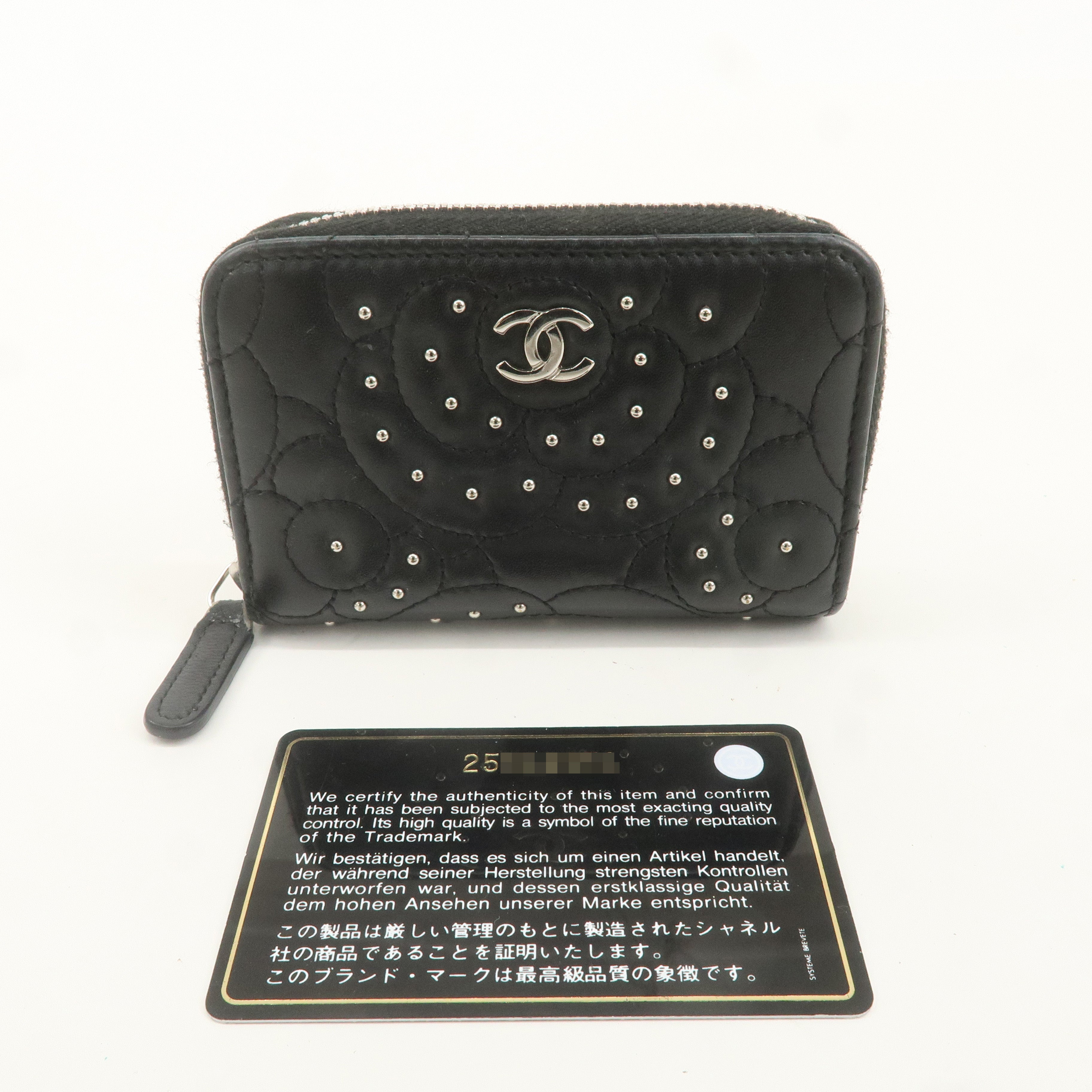 CHANEL Leather Camellia Coin Purse Coin Case Black