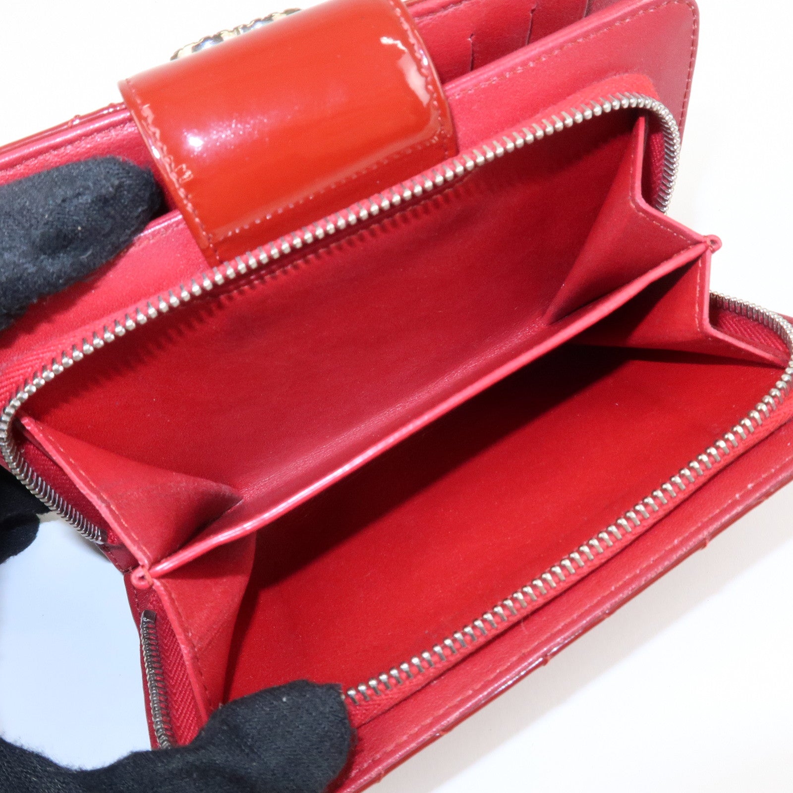 CHANEL Brilliant Patent Leather Bifold Wallet Red A48706 Used