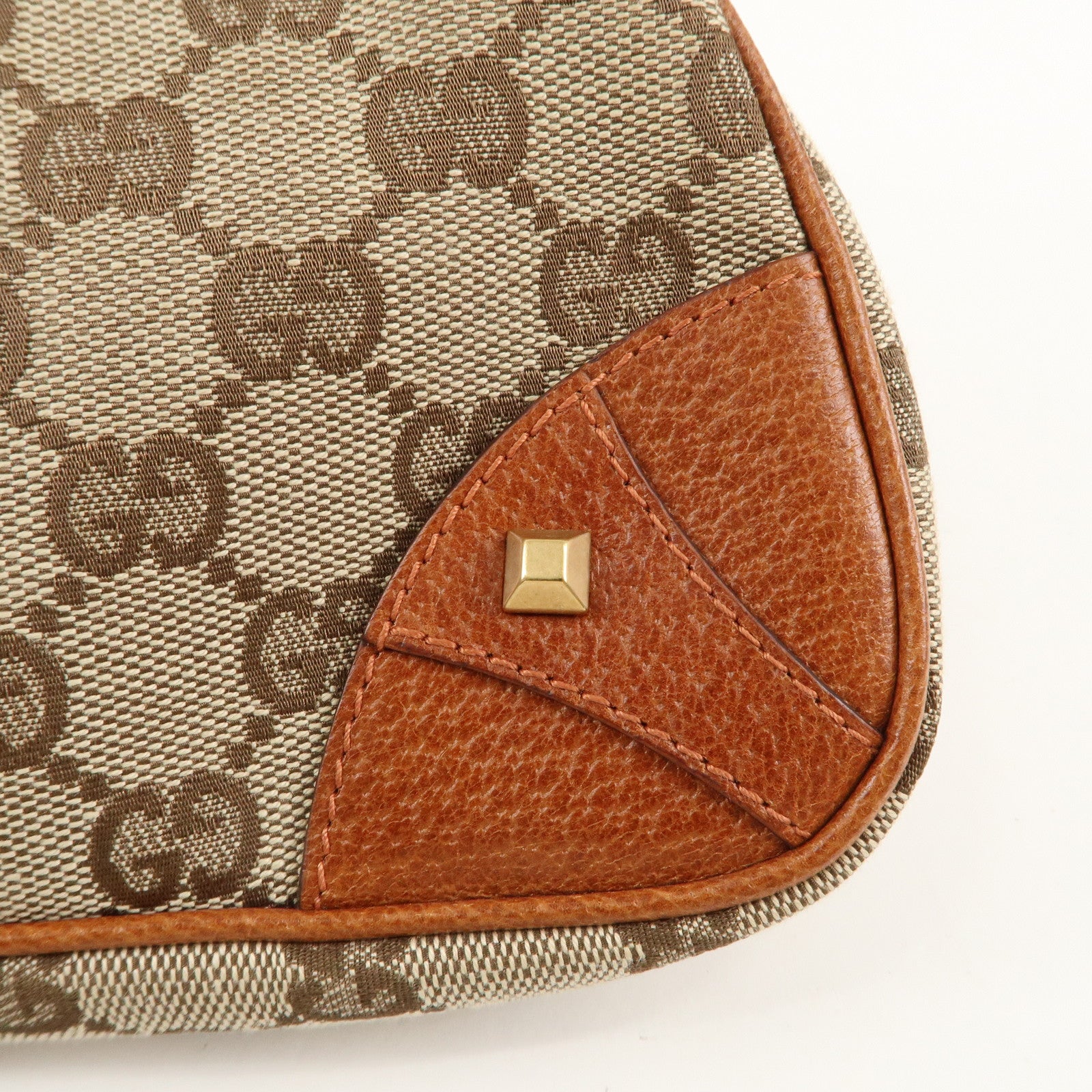 GUCCI GG Canvas Leather Chain Hand Bag Pouch Beige Brown 120940