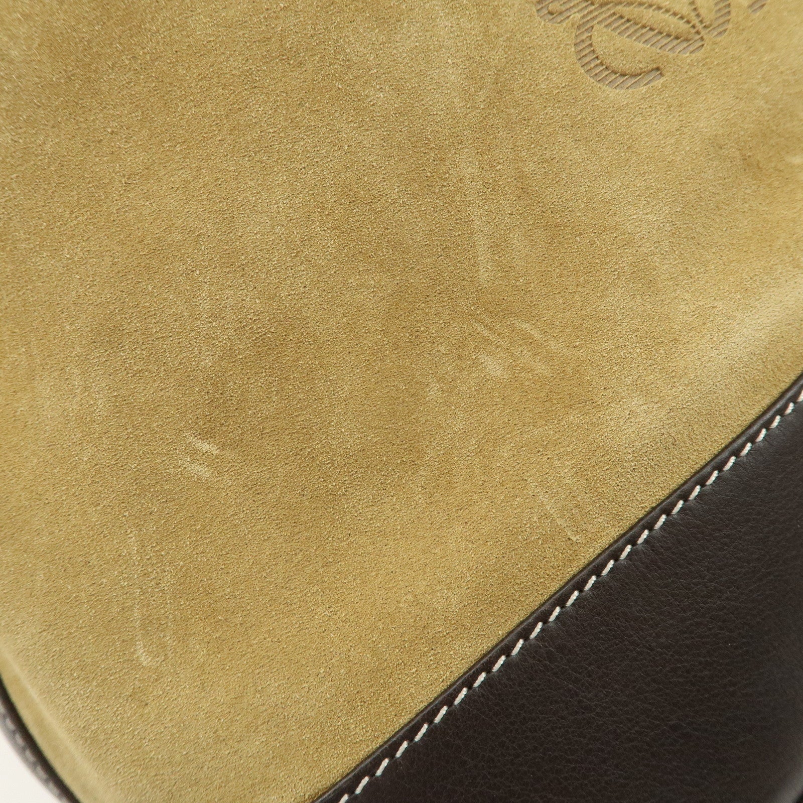 LOEWE Anagram Suede Leather Drawstring Shoulder Bag Beige Brown Used