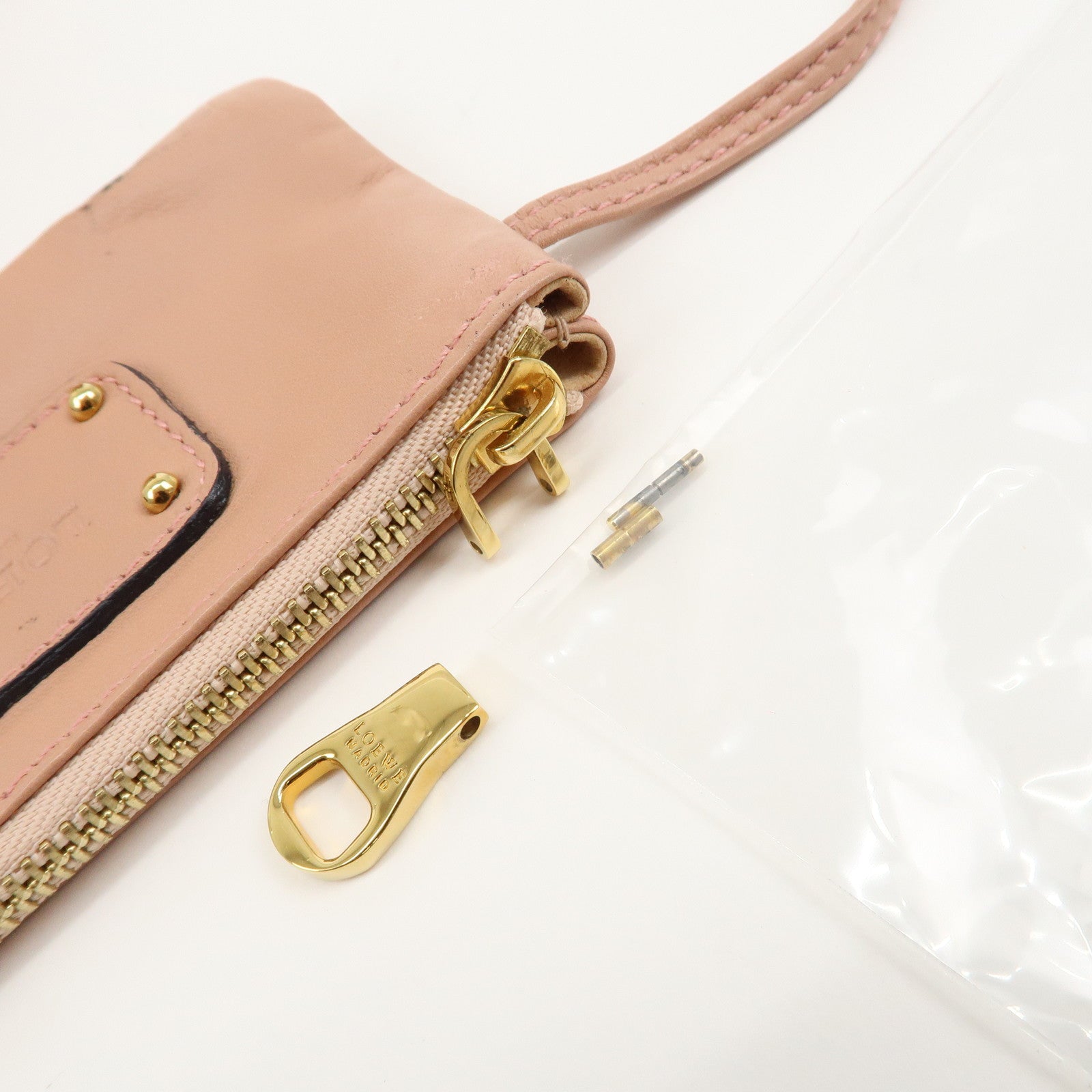 LOEWE Anaglam Leather Shoulder Bag Drawstring Bag Pink Beige