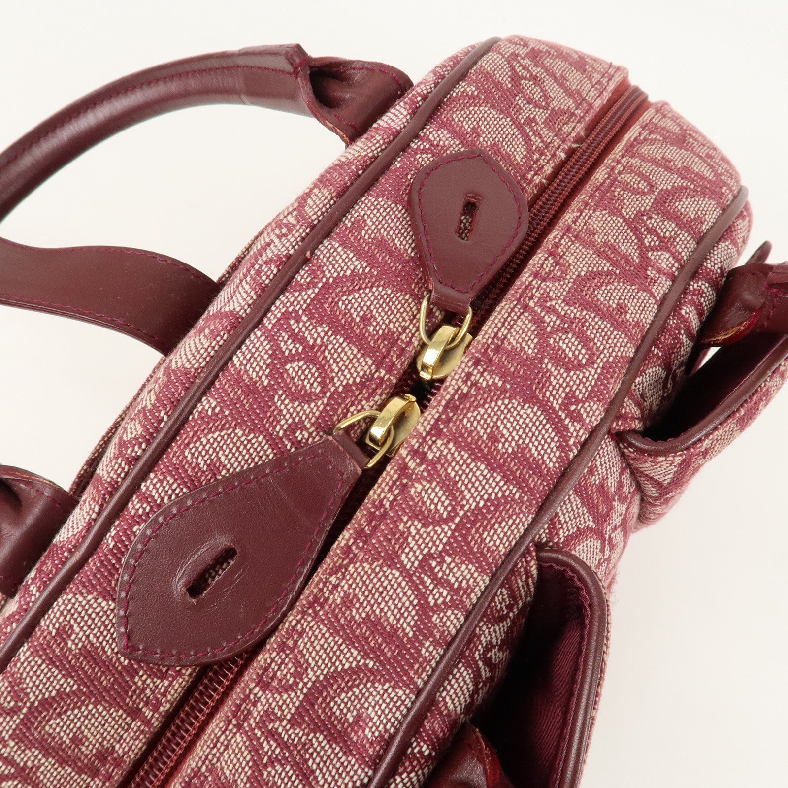 Christian Dior Trotter Canvas Leather Boston Bag Bordeaux