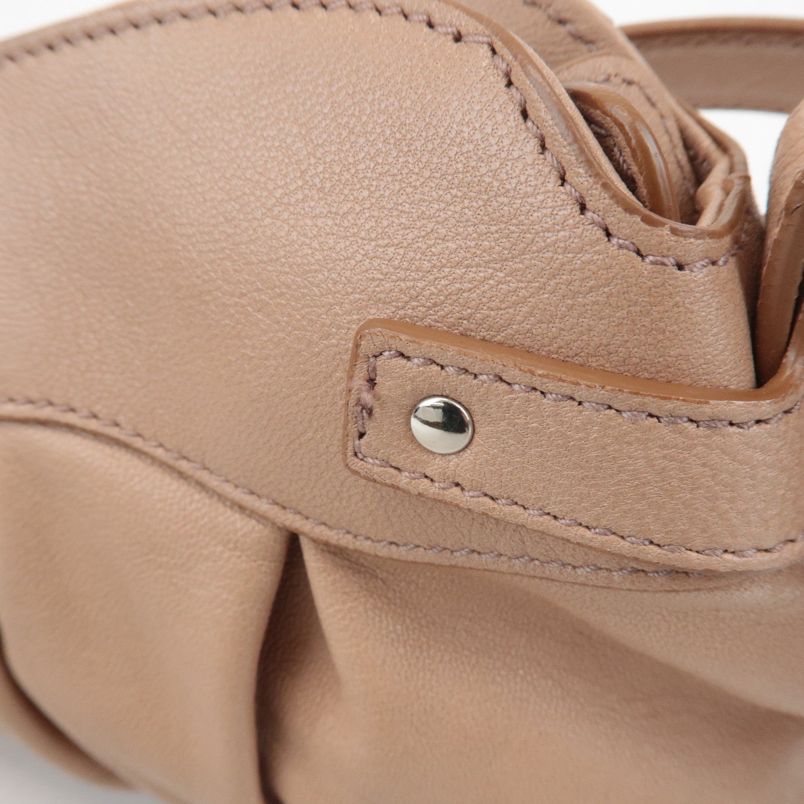 Ferragamo Gancini Leather Shoulder Bag Beige Silver Hardware Used