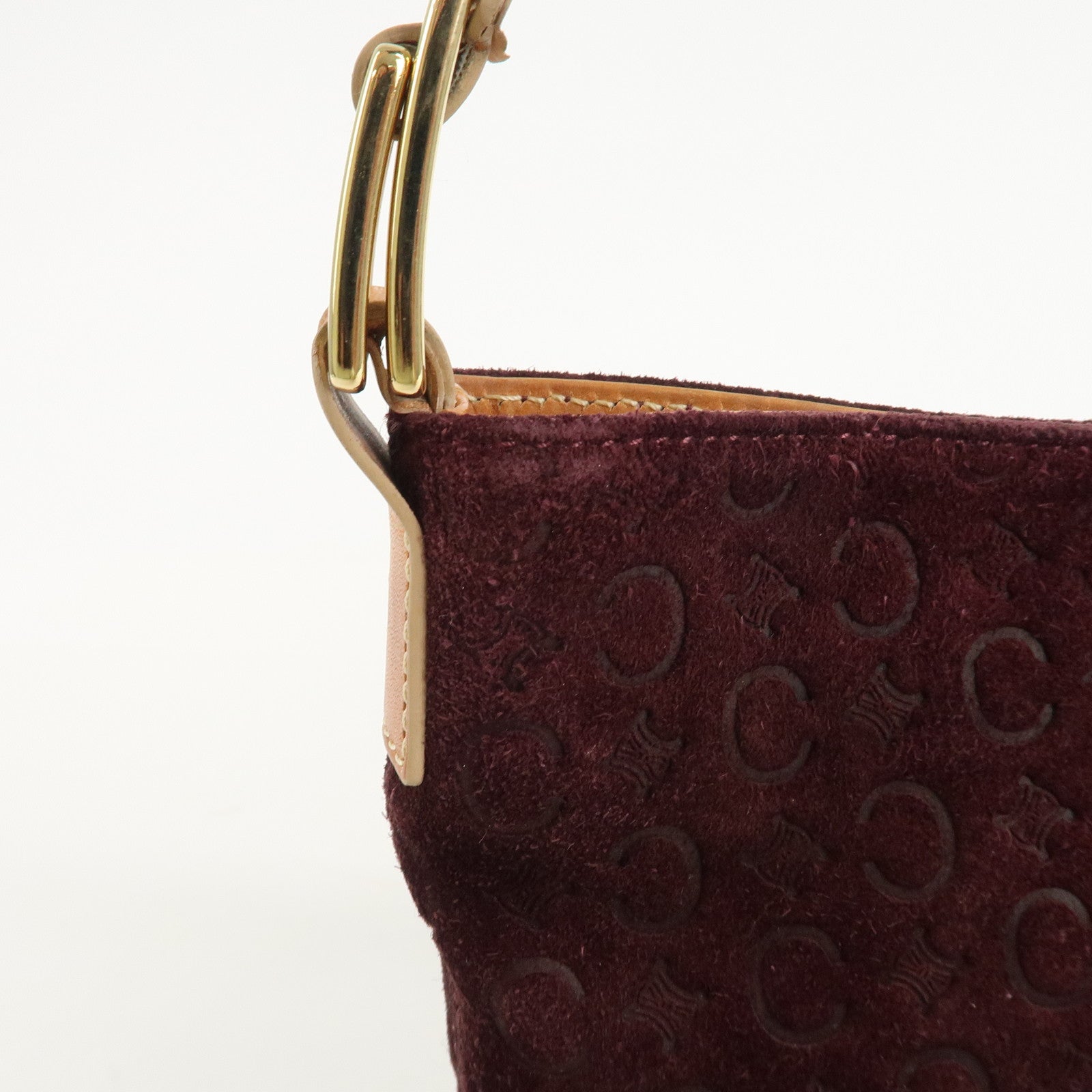 CELINE Suede Shoulder Bag Wine Beige MC00/2 Used