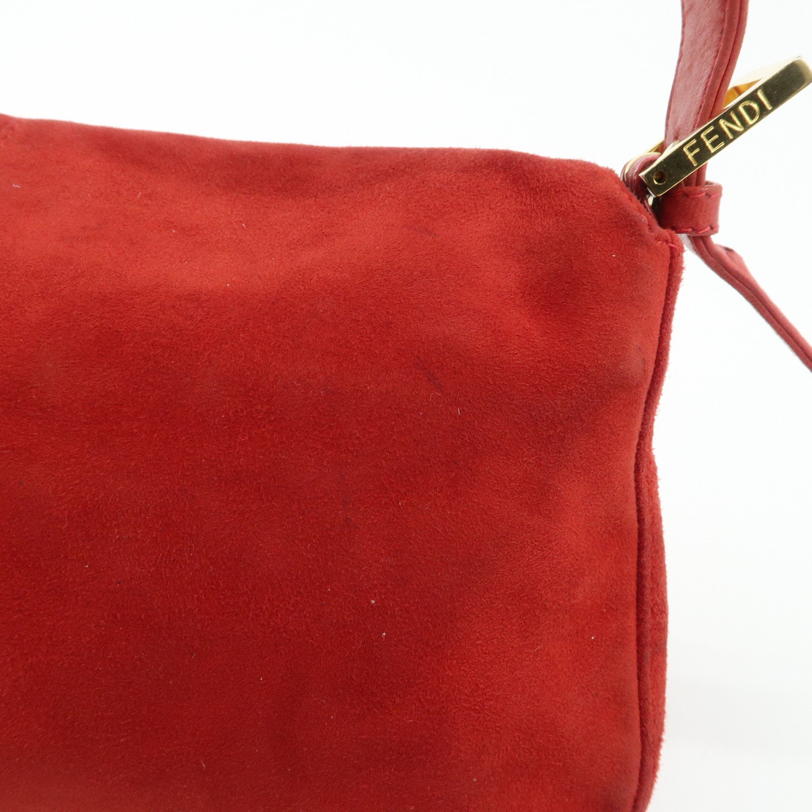 FENDI Mamma Baguette Suede Leather Shoulder Bag Red 26424