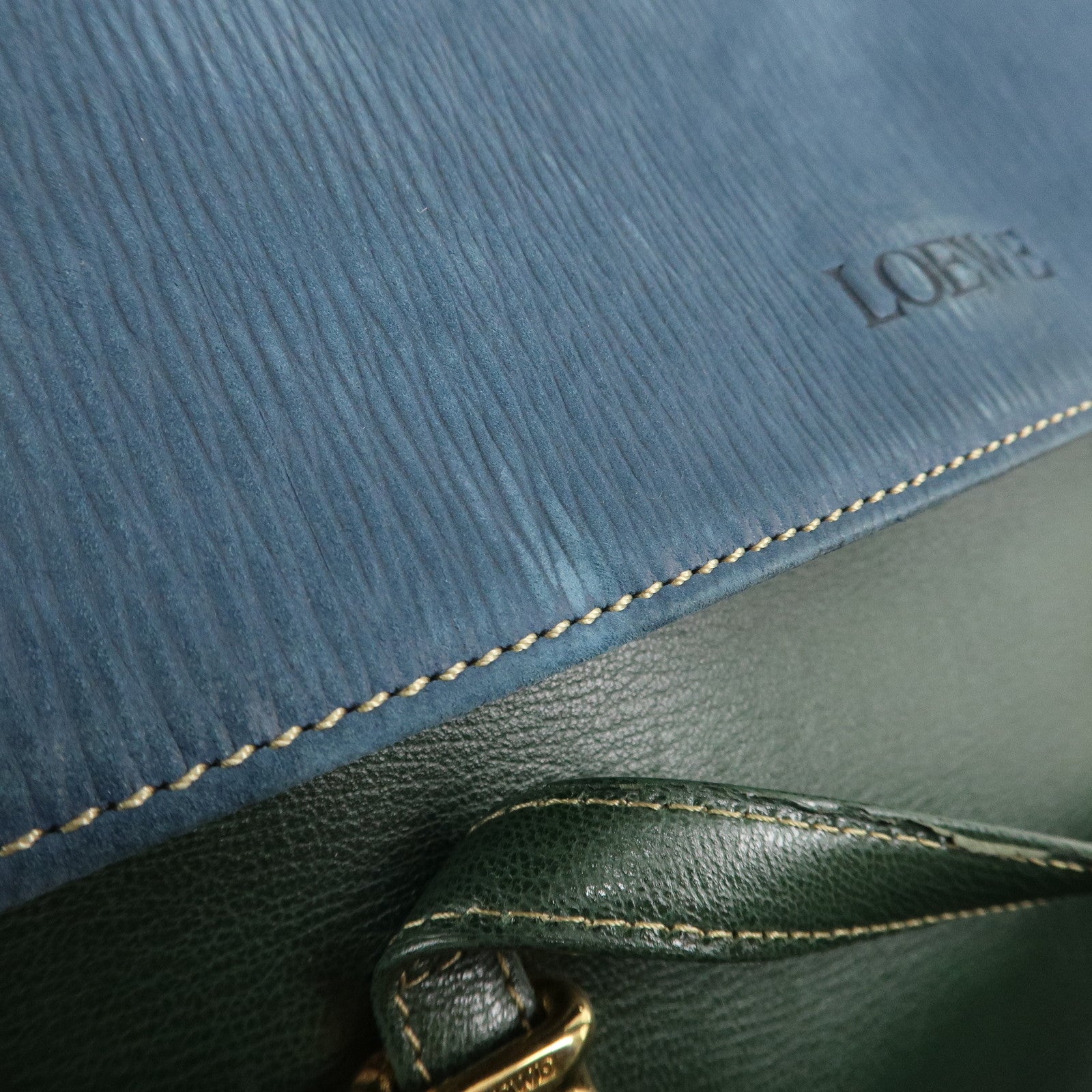 LOEWE Velazquez Suede Leather Shoulder Bag Green Blue Used