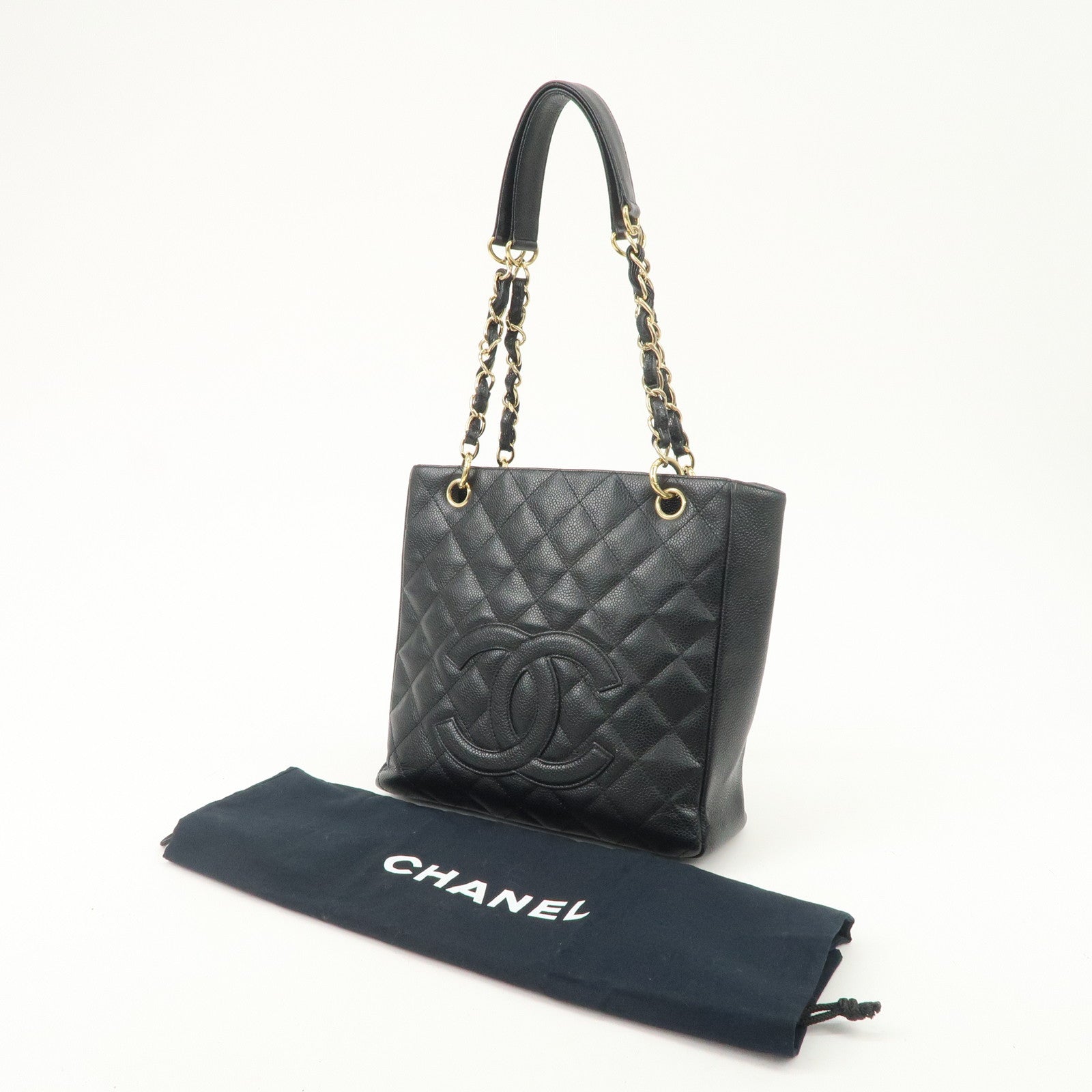 CHANEL Matelasse Caviar Skin PST Chain Tote Bag Black A20994 Used