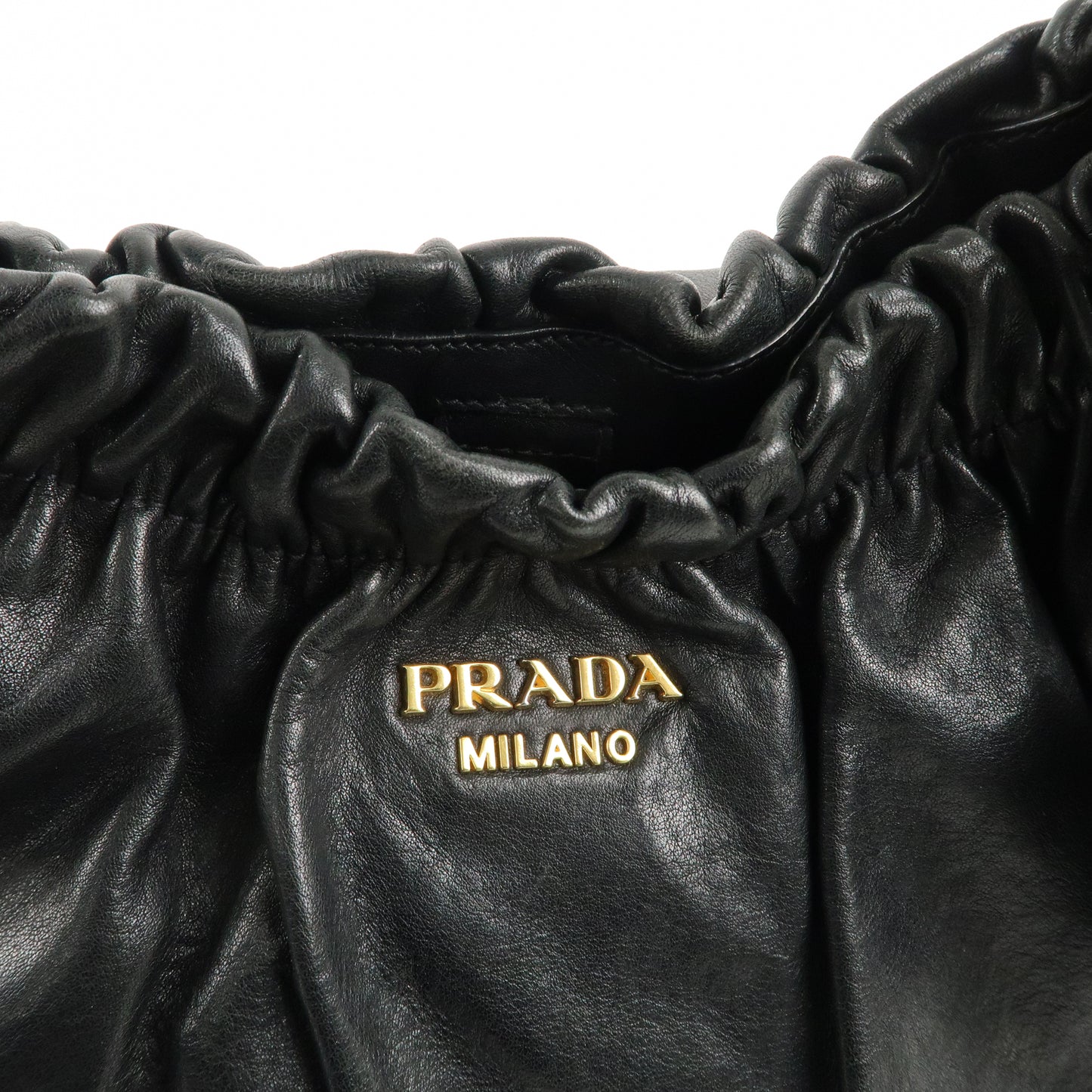 PRADA Logo Leather Shoulder Hand Bag Black Gold Hardware