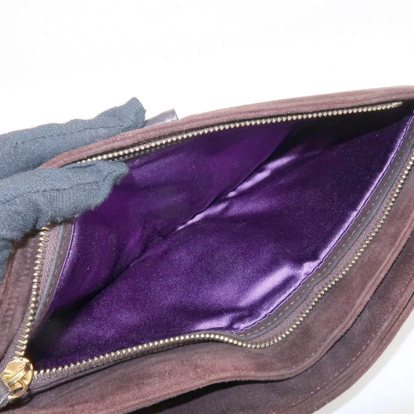 FENDI Suede Leather Shoulder Bag Dark Brown 26722 Used