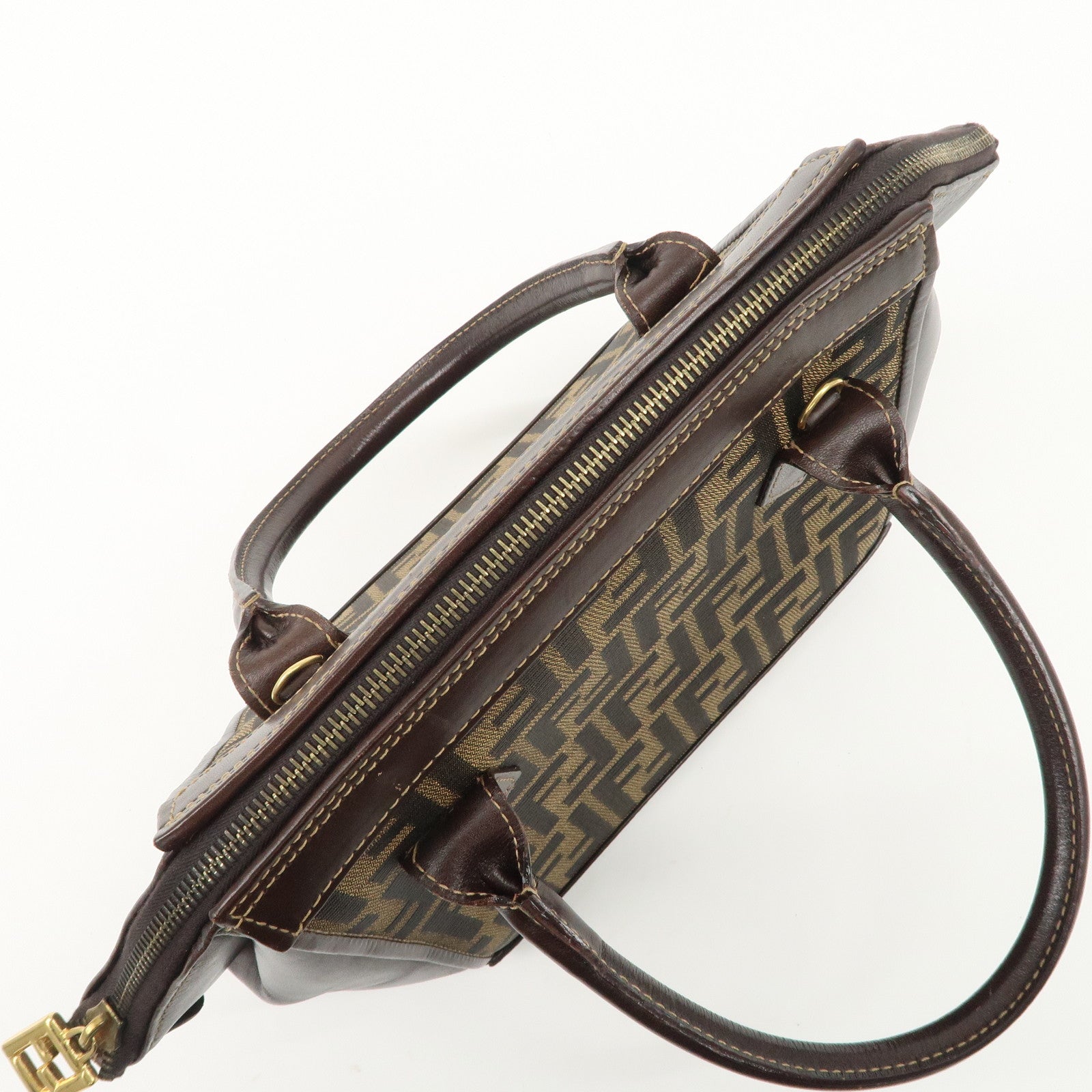 FENDI Zucca Canvas Leather 2 way Leather Hand Bag Shoulder Bag Used