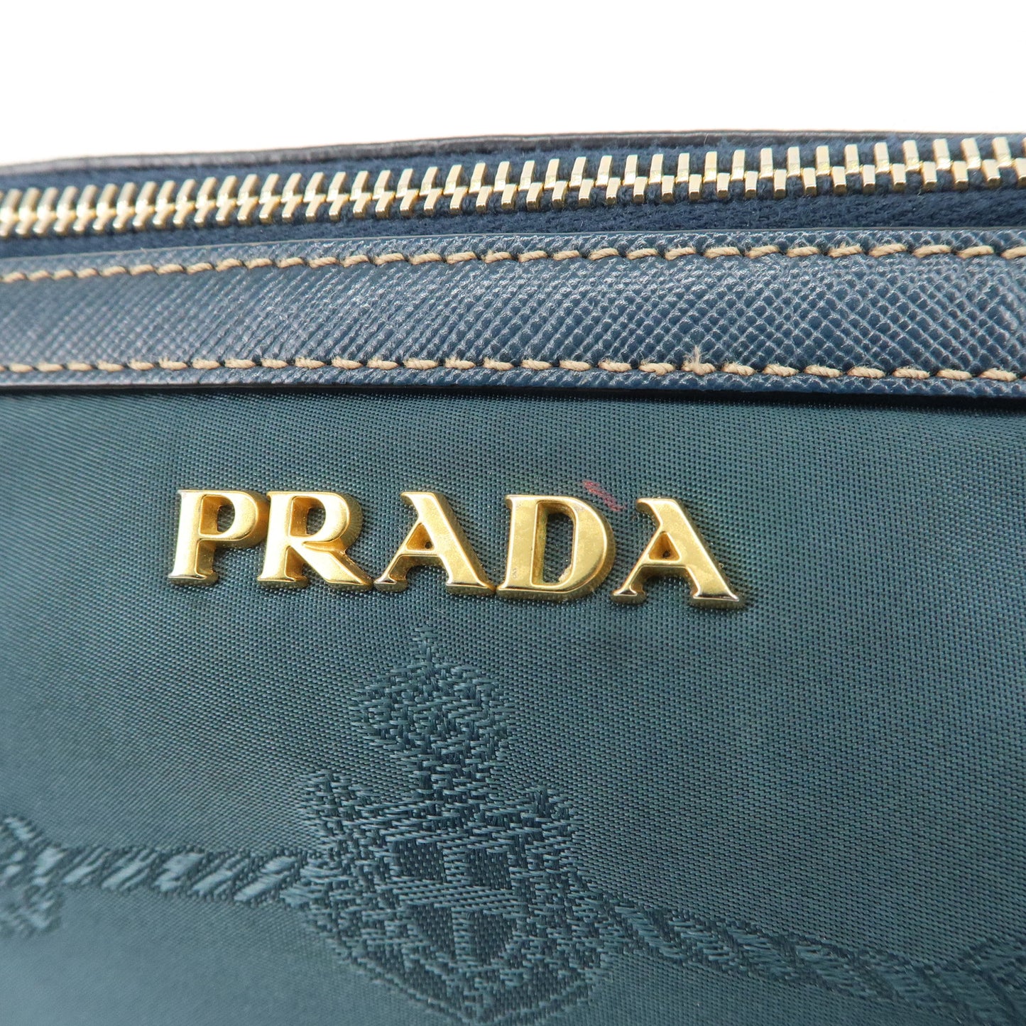 PRADA Nylon Leather Shoulder Bag Hand Bag Navy Gold HDW