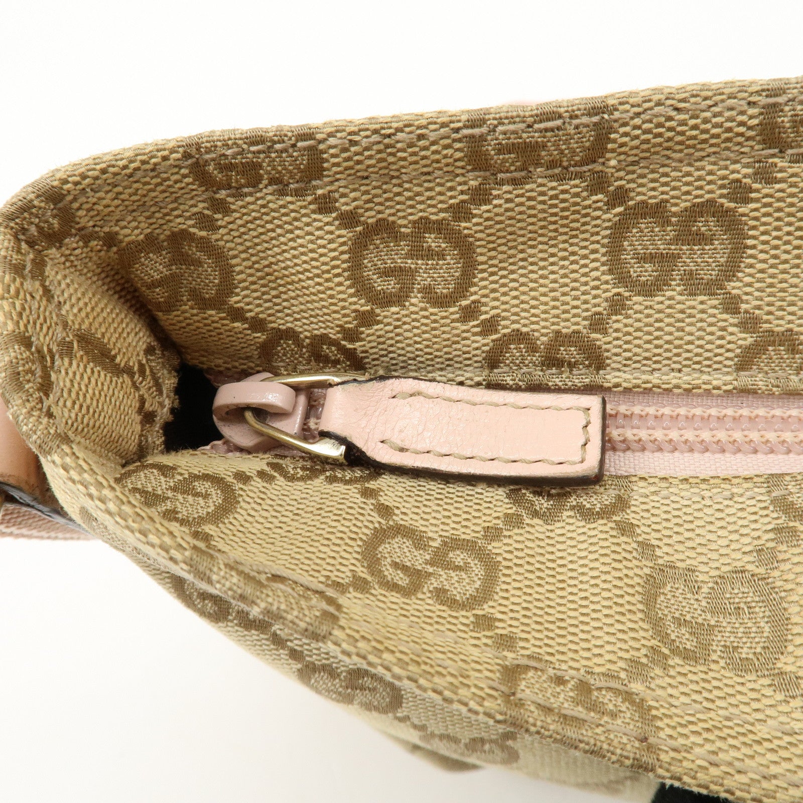 GUCCI GG Canvas Leather Shoulder Bag Beige Pink 189749