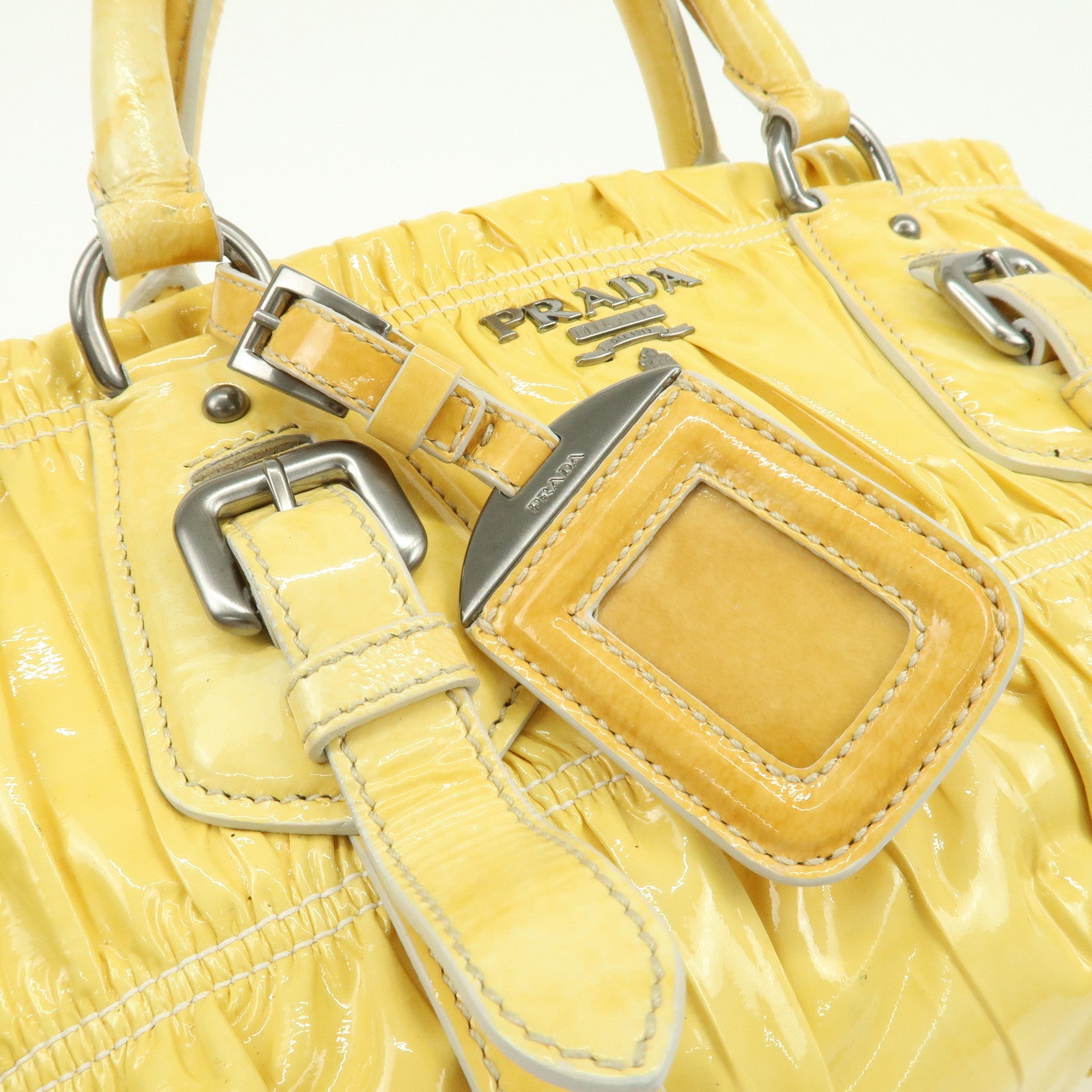 PRADA Patent Leather Gather 2Way Bag Shoulder Hand Bag Yellow