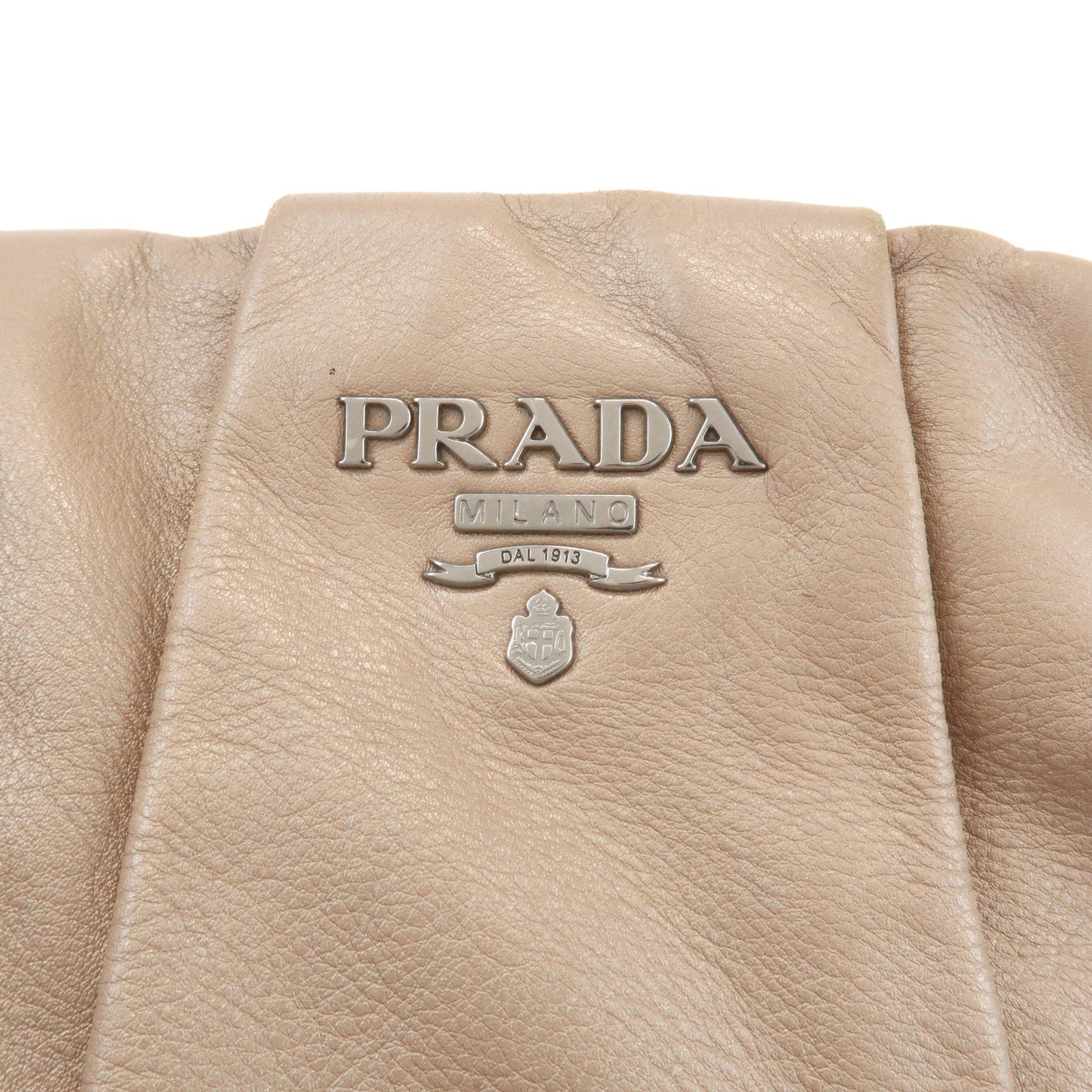 PRADA Leather Shoulder Bag Hand Bag Champaign Beige BR3975