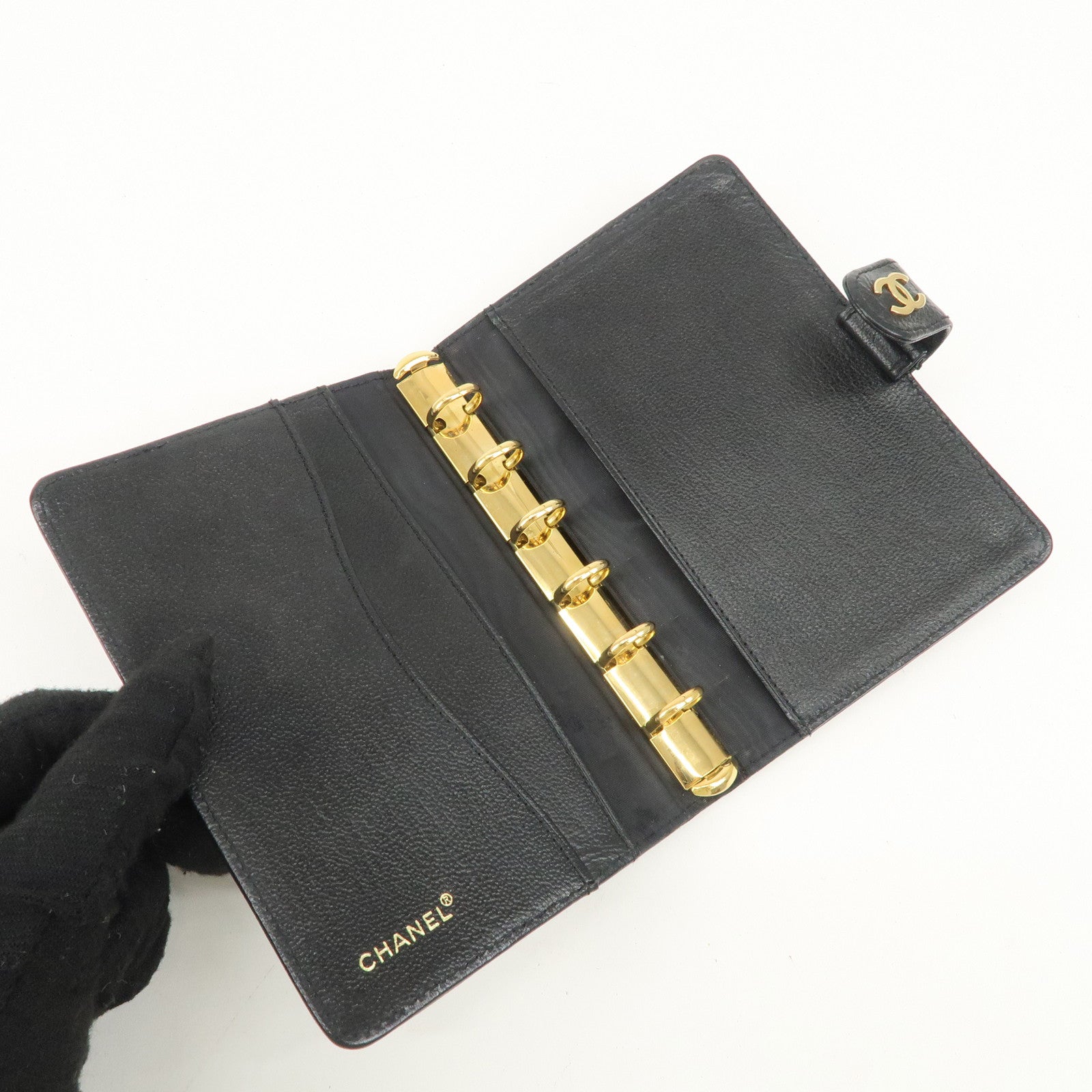 CHANEL COCO Mark Leather Agenda Cover Planner Cover Black Used