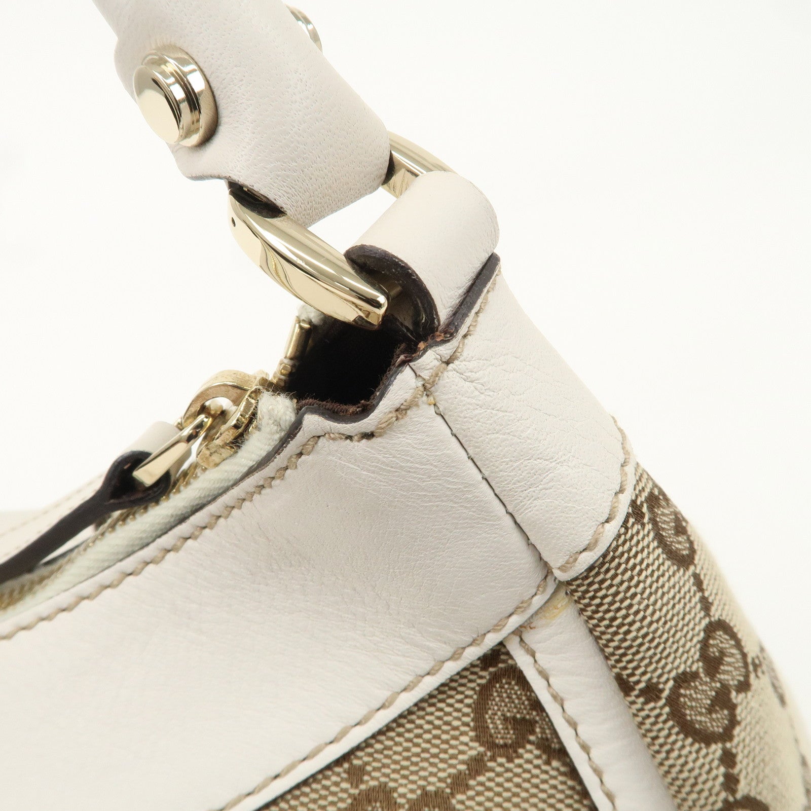 GUCCI Abbey GG Canvas Leather Shoulder Bag Beige Ivory 190525