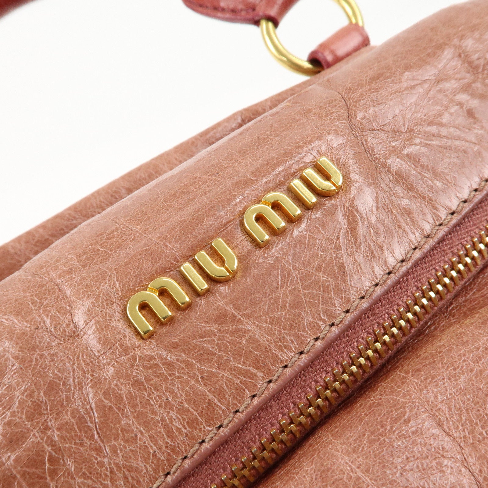 MIU MIU Leather 2Way Bag Hand Bag Pink Gold Hardware