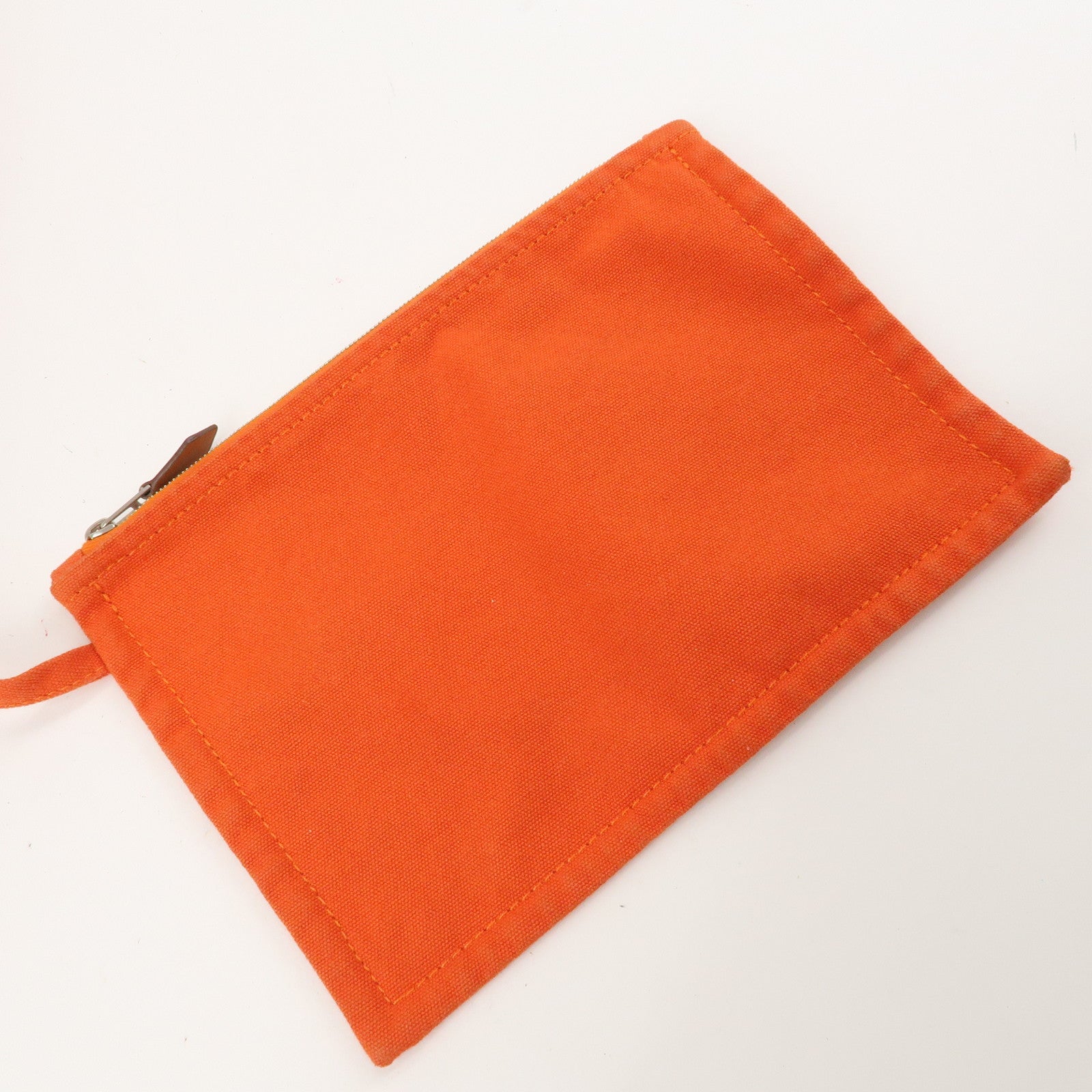 HERMES Canvas Leather Panied Plage PM Tote Bag Orange Used