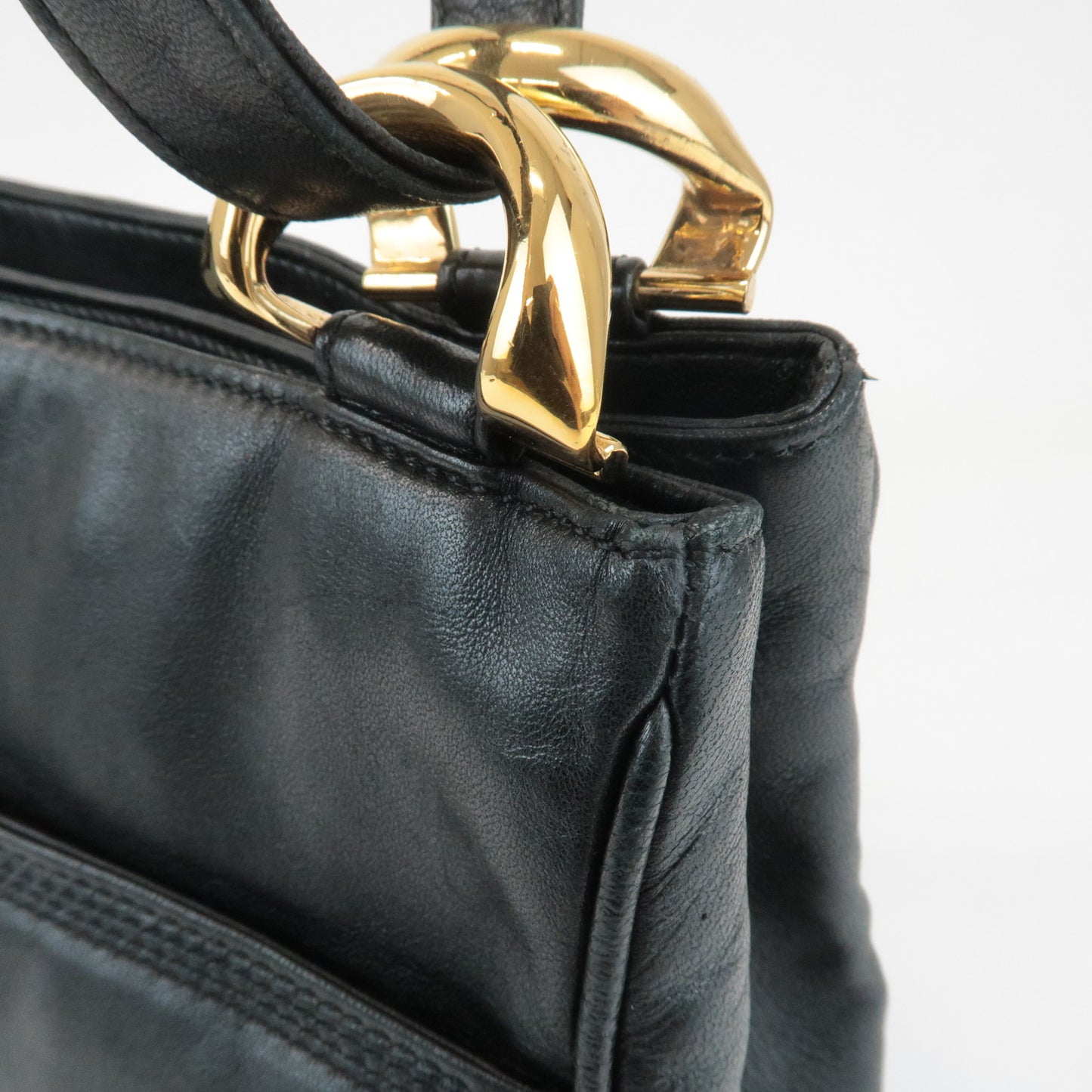 LOEWE Anagram Leather Shoulder Bag Black Gold Hardware