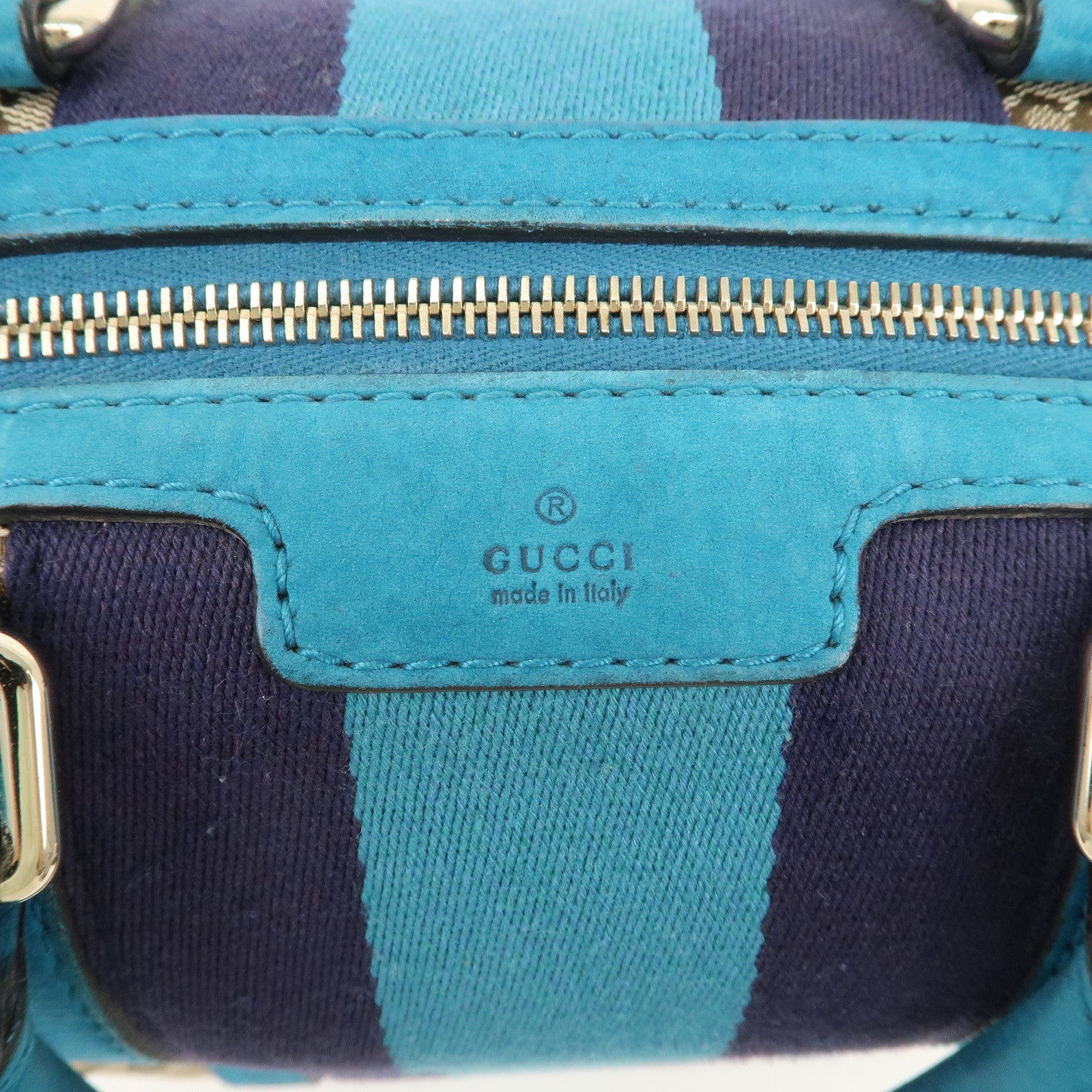 GUCCI Sherry GG Canvas Leather Boston Bag Beige Blue 247205