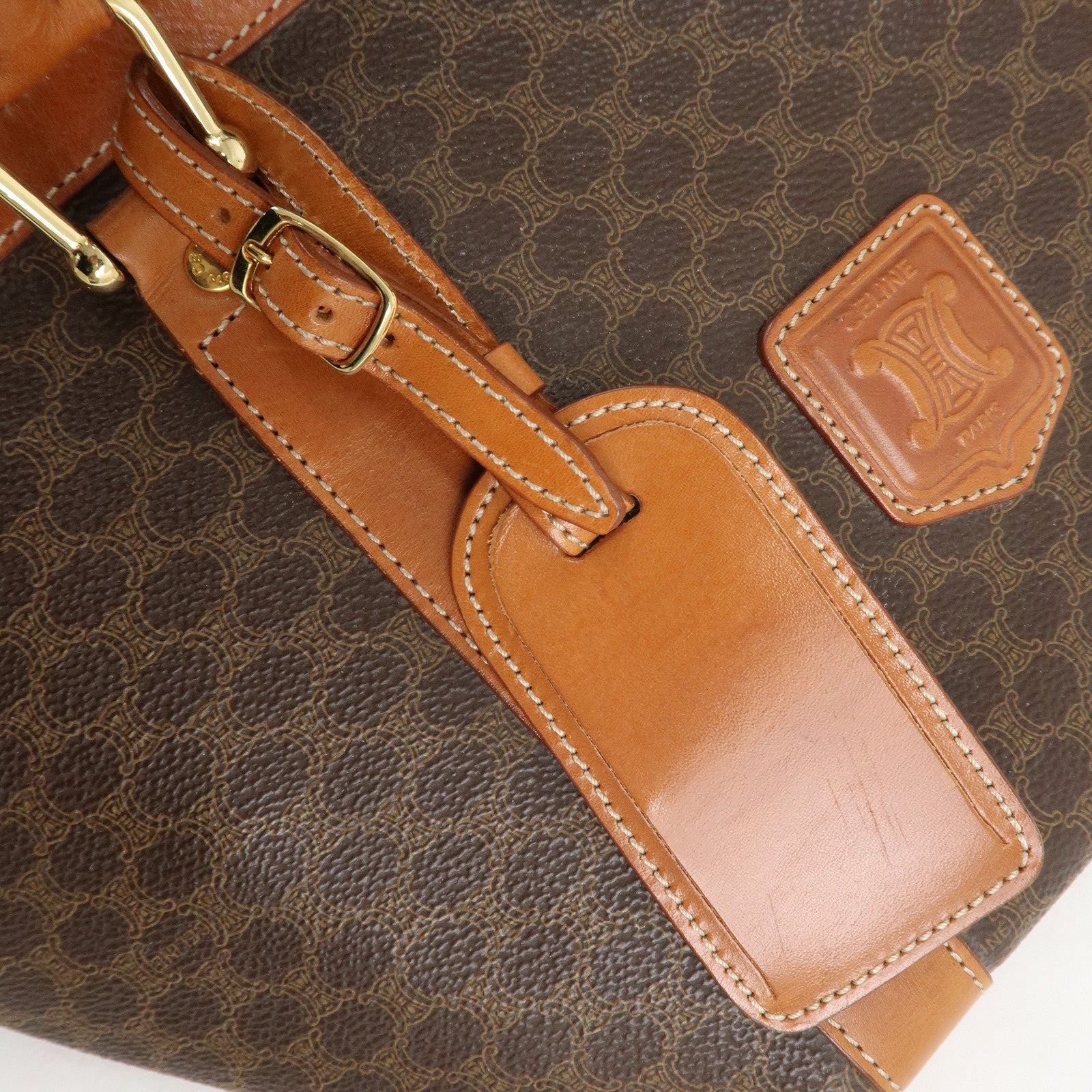 CELINE Macadam PVC Leather Boston Bag Hand Bag Brown Used