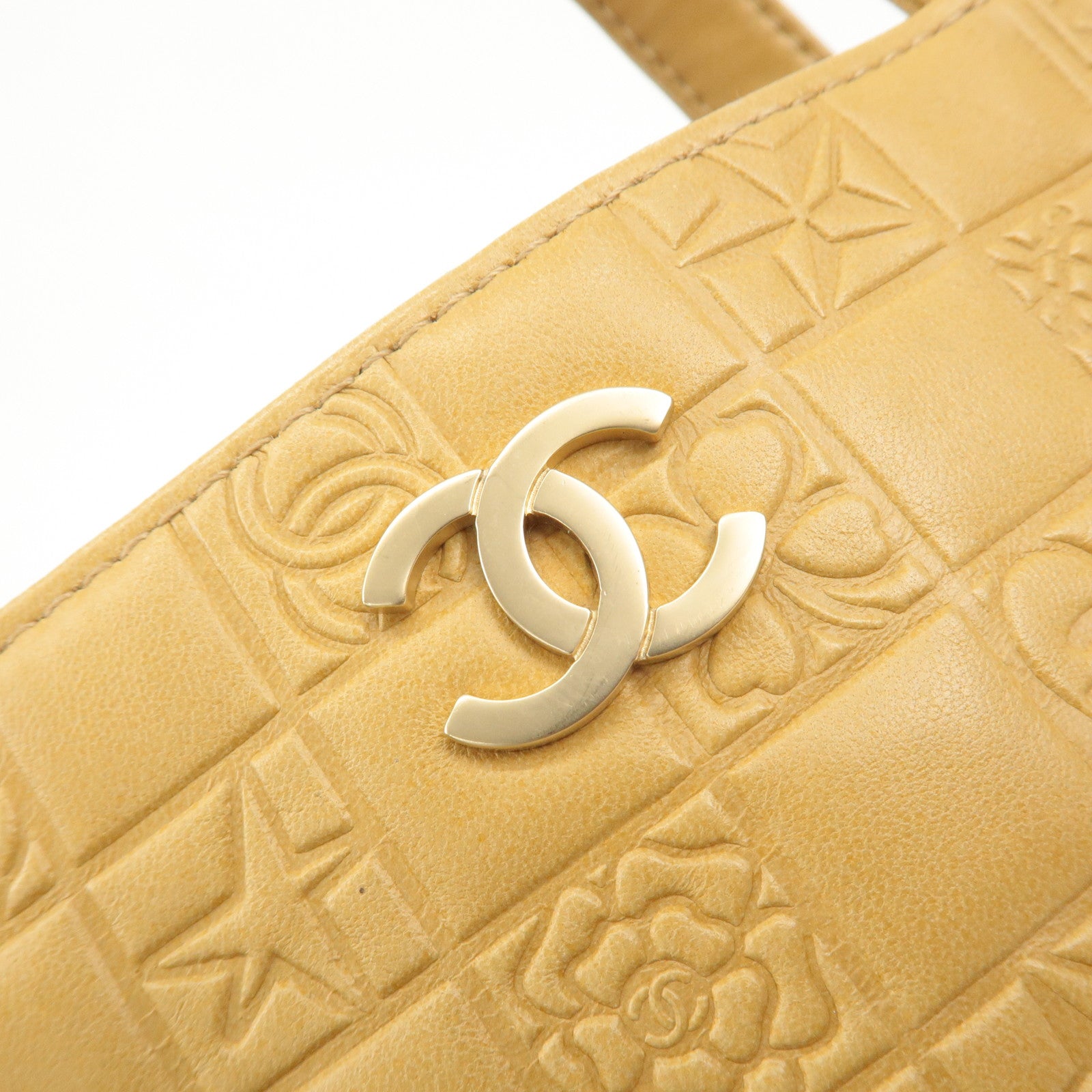 CHANEL Icon Line Leather COCO Mark Tote Bag Hand Bag Beige