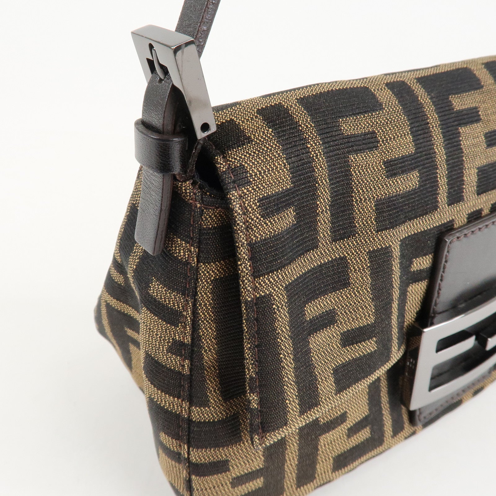 FENDI Mini Mamma Baguette Zucca Shoulder Bag Black Brown 8BR180 Used