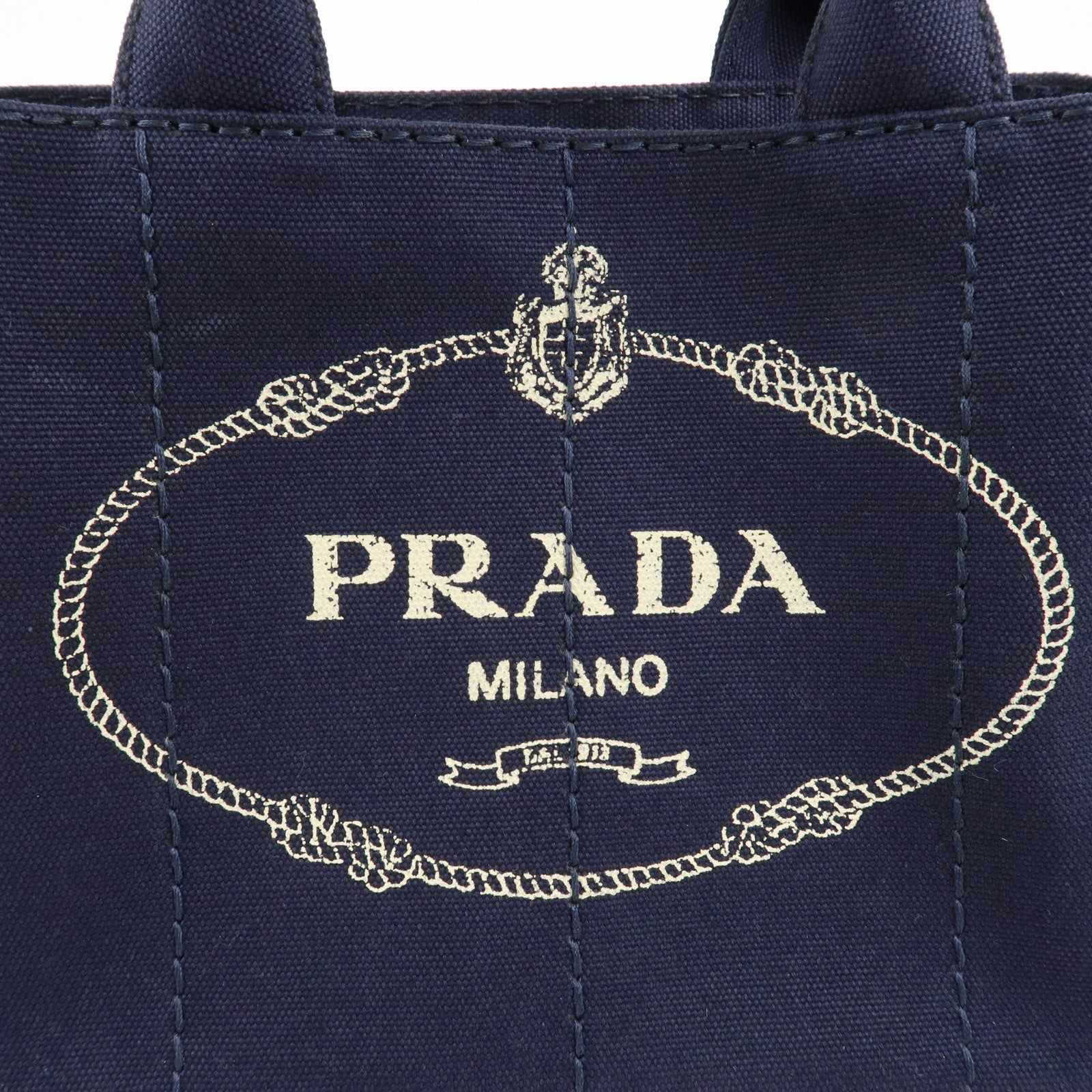 PRADA Canapa Mini Canvas Tote Bag Hand Bag Navy 1BG439