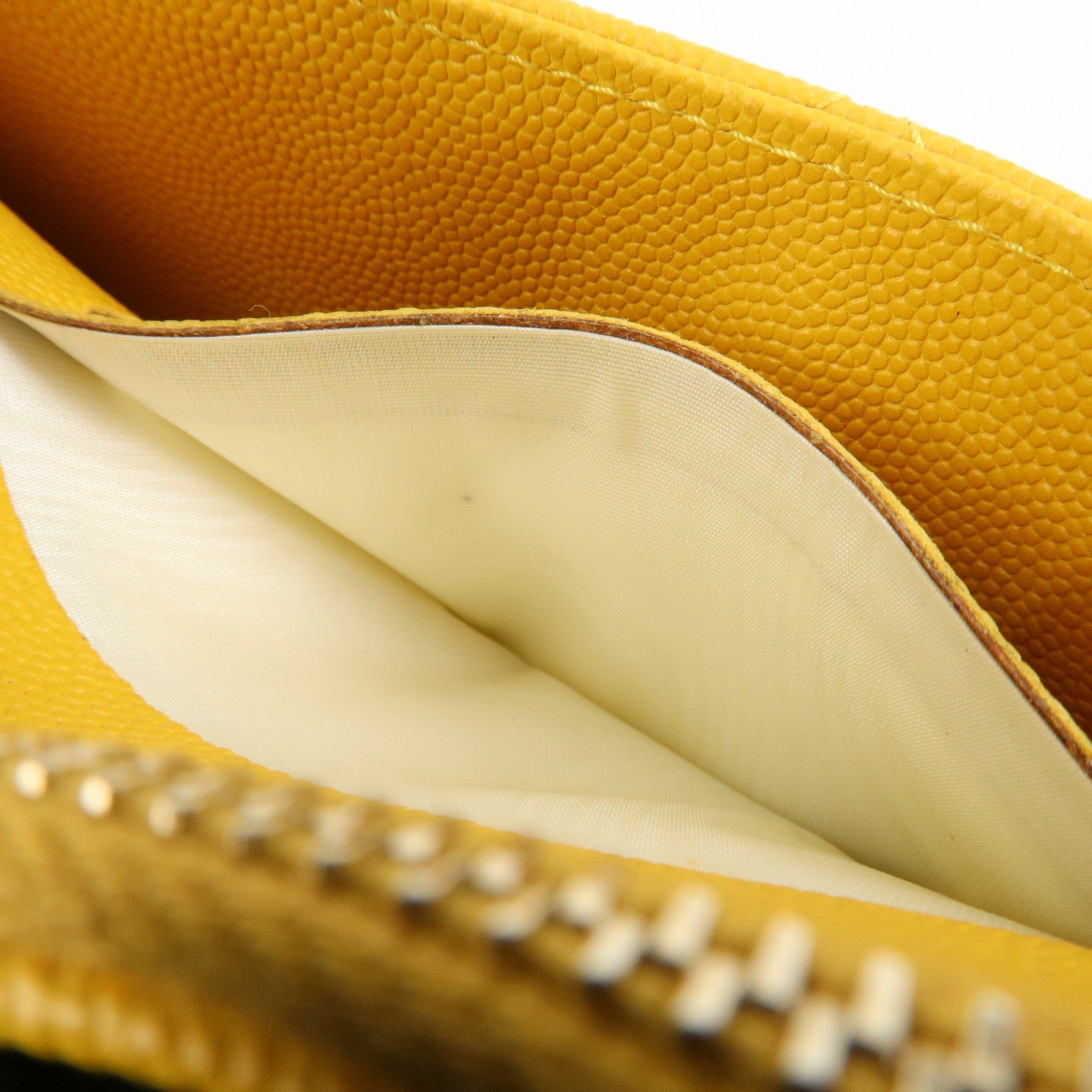 CHANEL Matelasse Caviar Skin Fragment Case Card Case Yellow Used