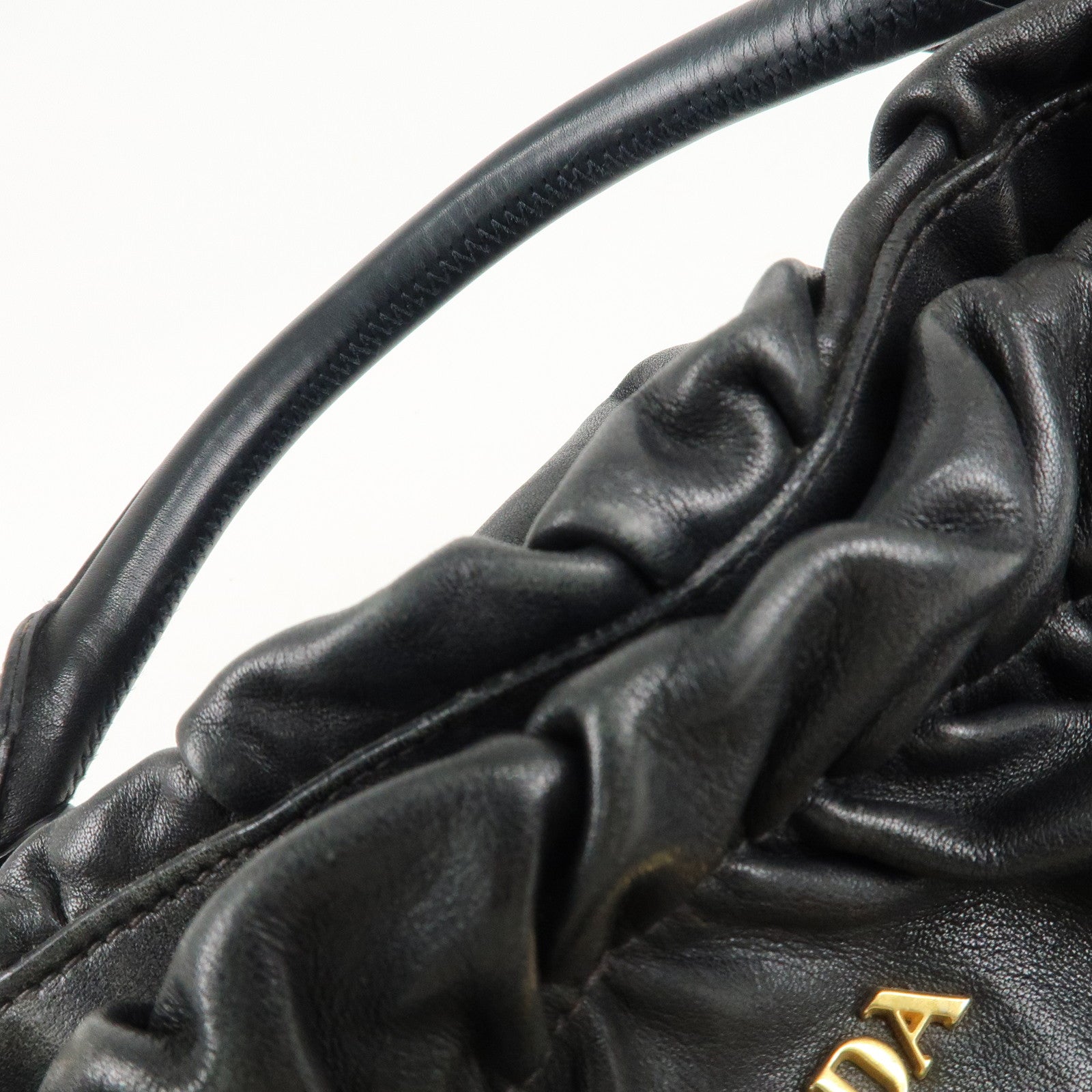 PRADA Leather Shoulder Bag Hand Bag Black Gold Hardware