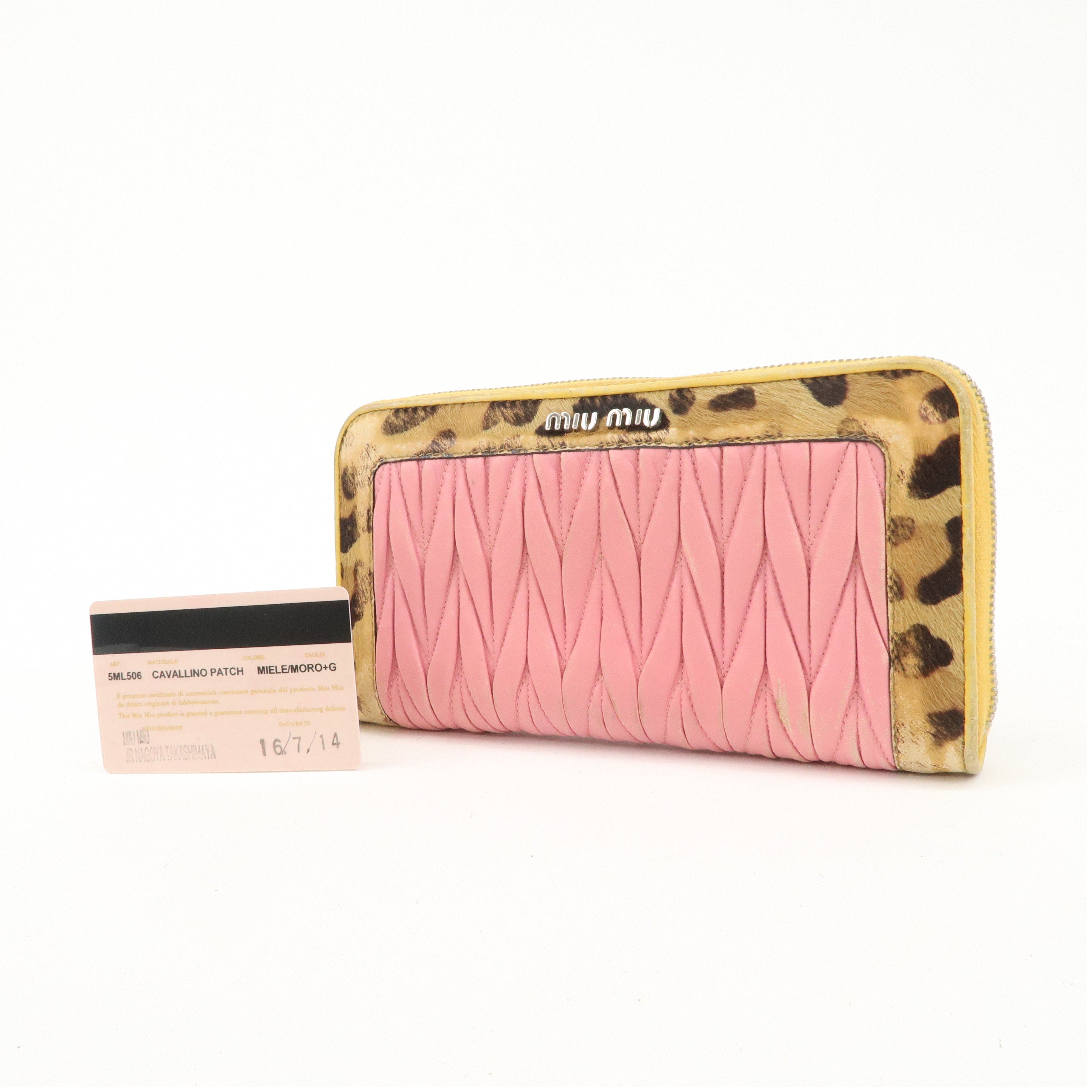 MIU MIU Set of 2 Leather Long Zippy Bi-fold Wallet Pink Used