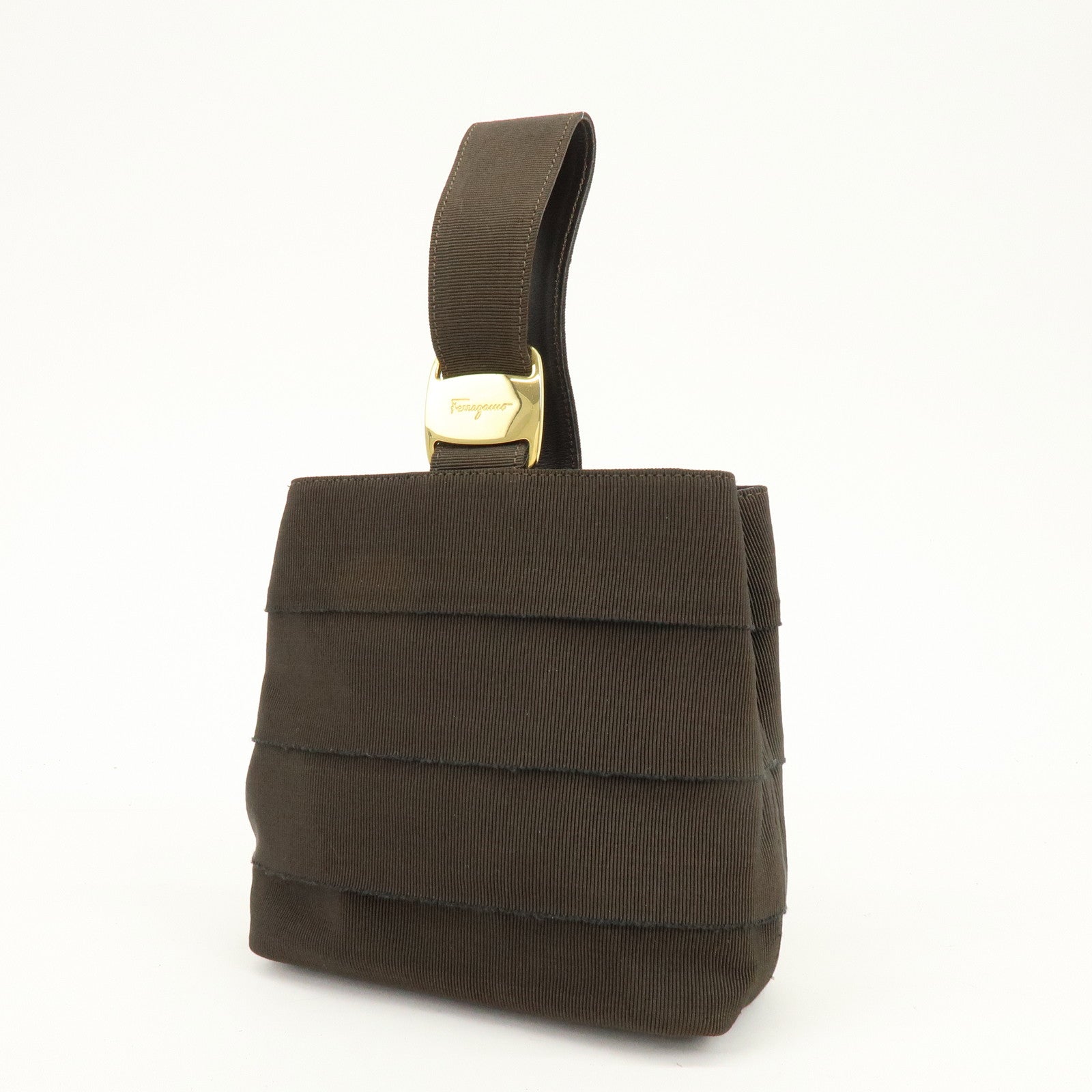 Ferragamo Canvas Leather Hand Bag Brown