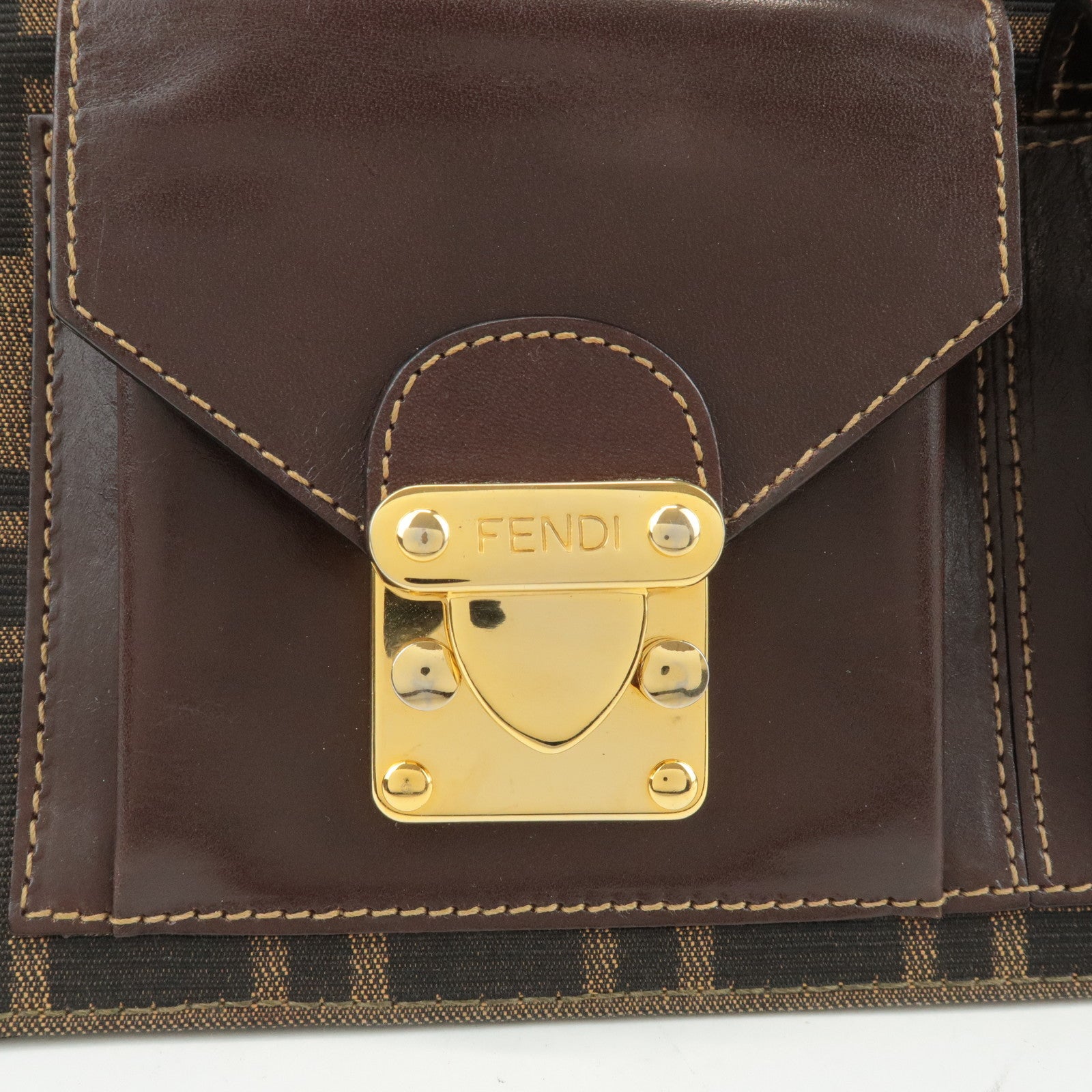 FENDI Zucca Canvas Leather Boston Bag Hand Bag Brown Black