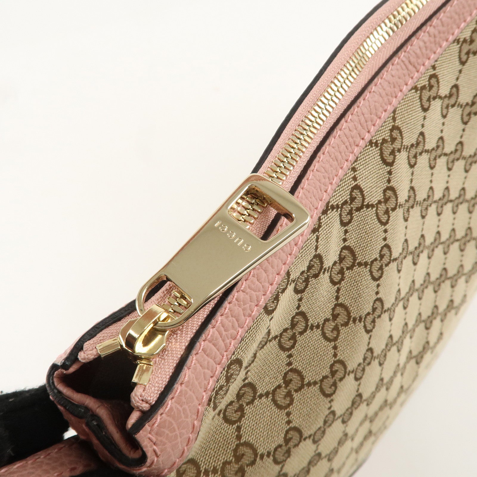 GUCCI GG Canvas Leather One Shoulder Bag Pink Beige 449244