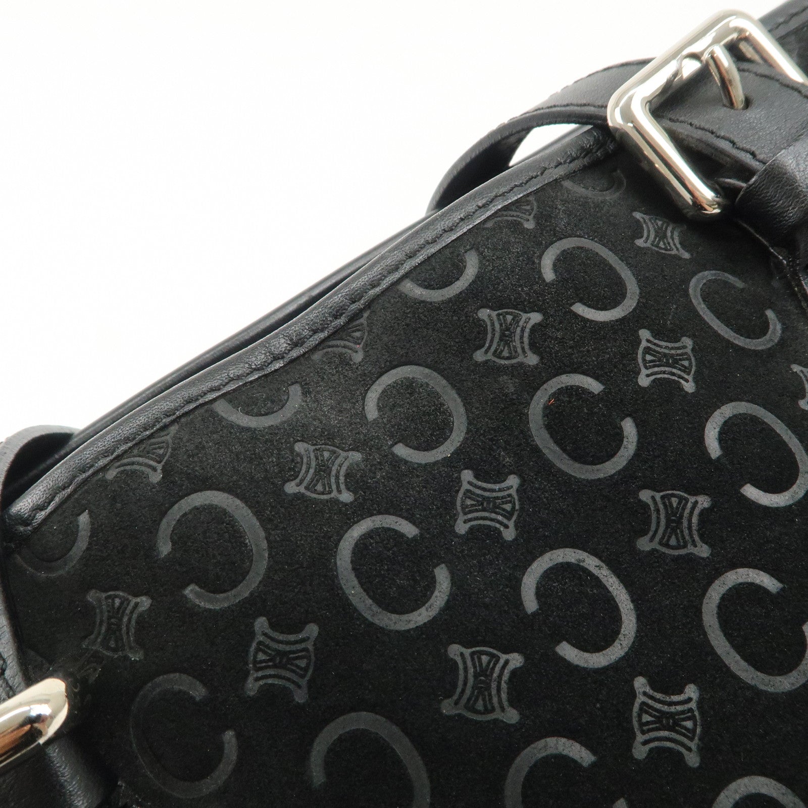 CELINE C Macadam Suede Leather Tote Bag Black Used