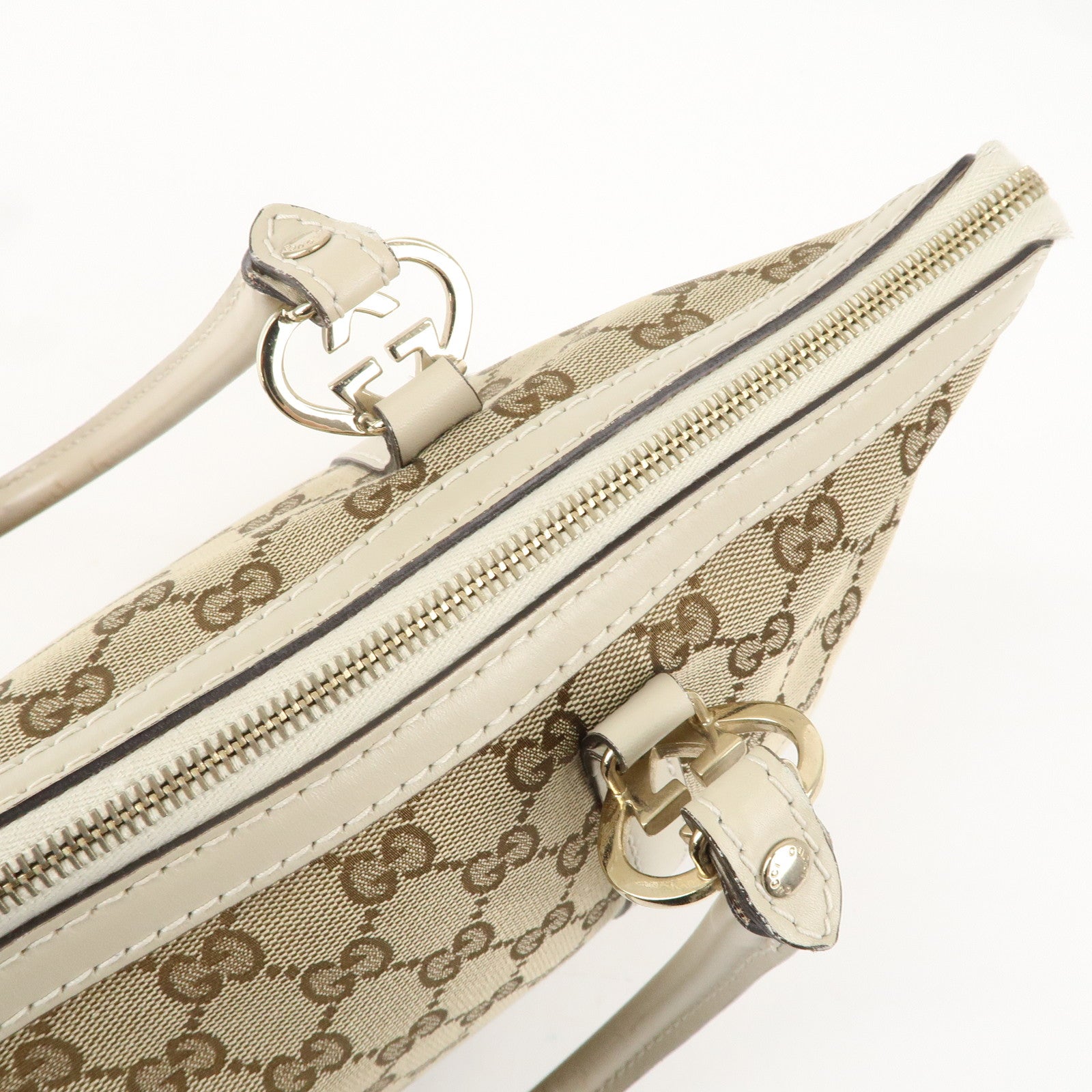 GUCCI Lovely GG Canvas Leather Tote Bag Hand Bag Ivory 257069