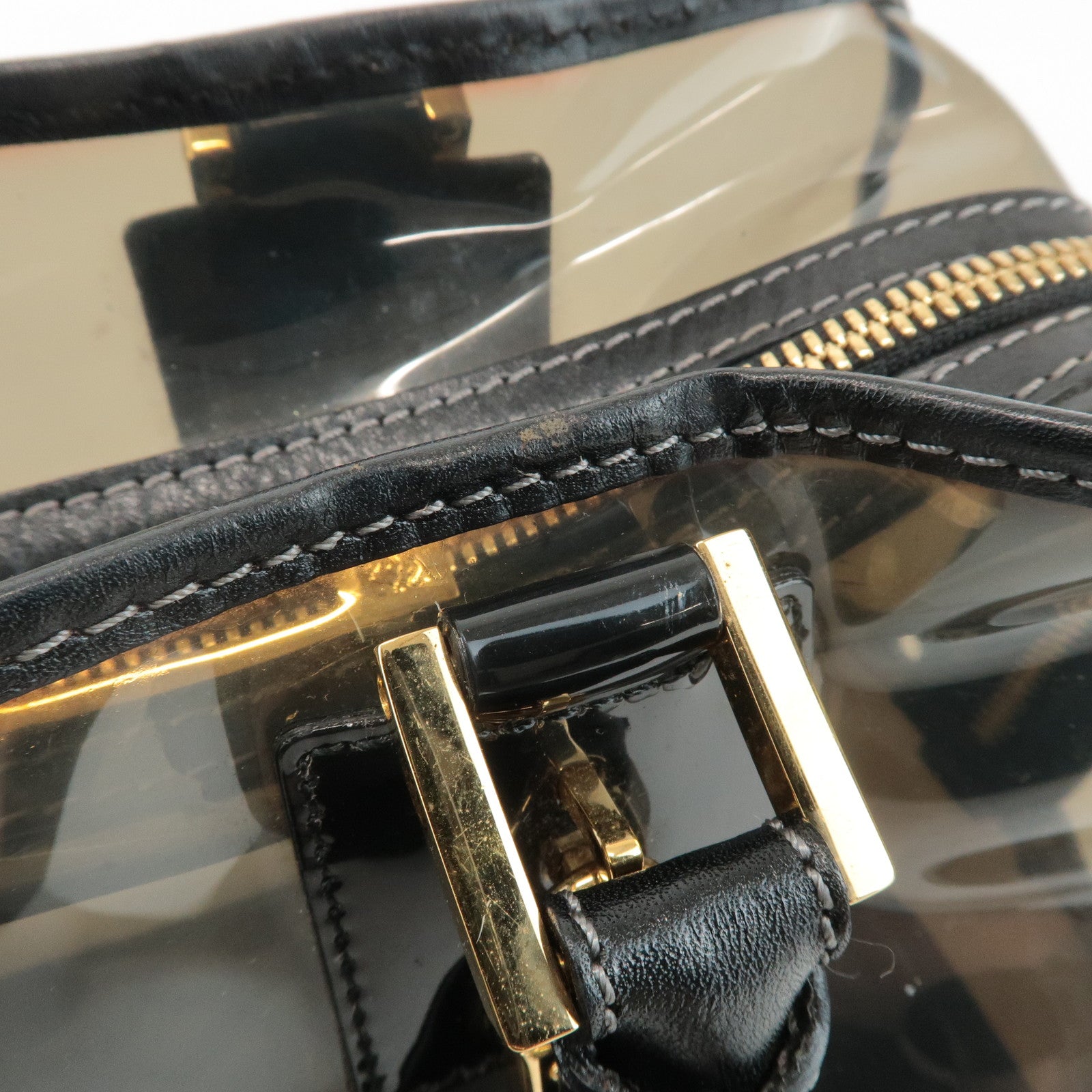 LOEWE Anagram Vinyl Leather Amazona 28 Clear Black Hand Bag