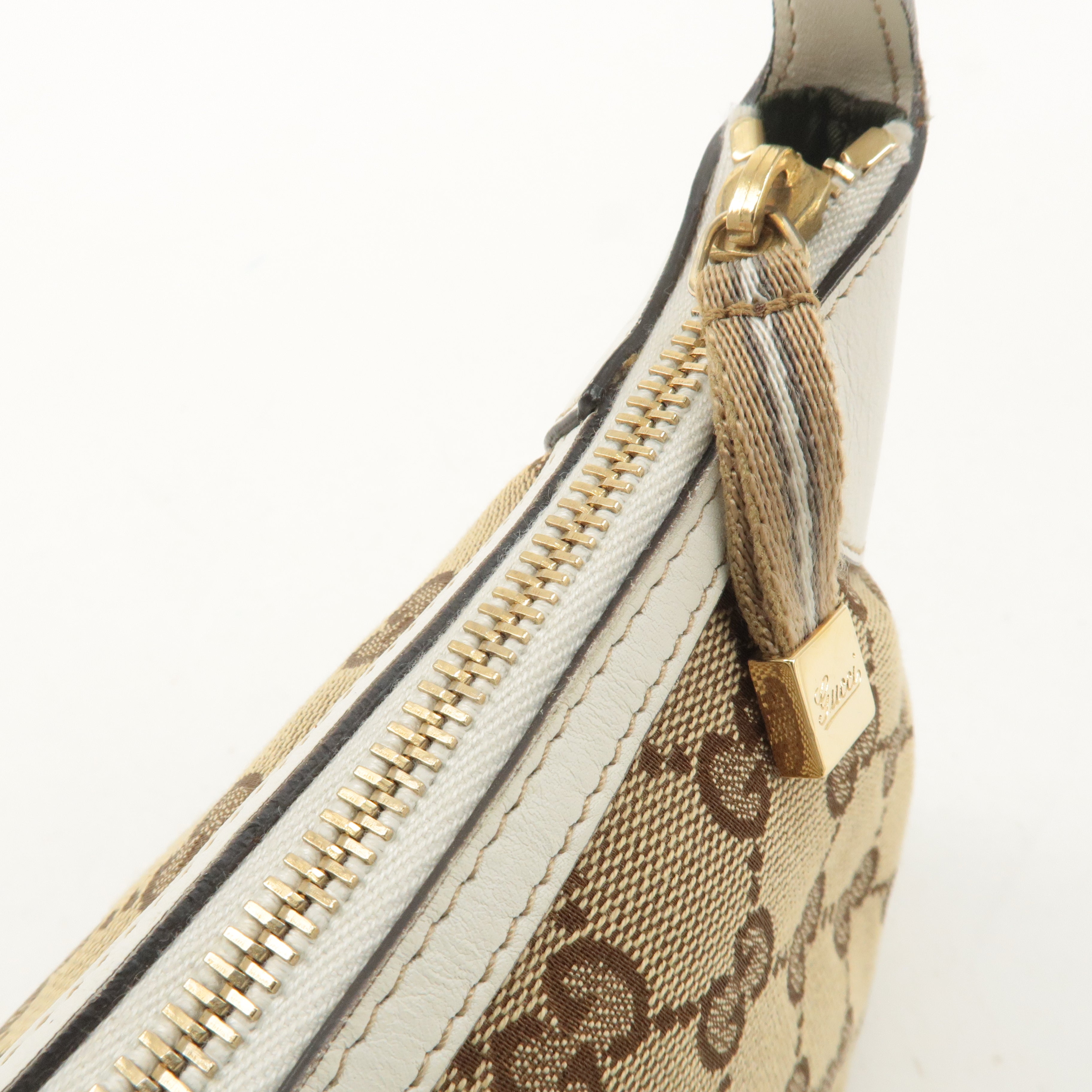 GUCCI Sherry GG Canvas Leather Shoulder Bag Beige White 224093