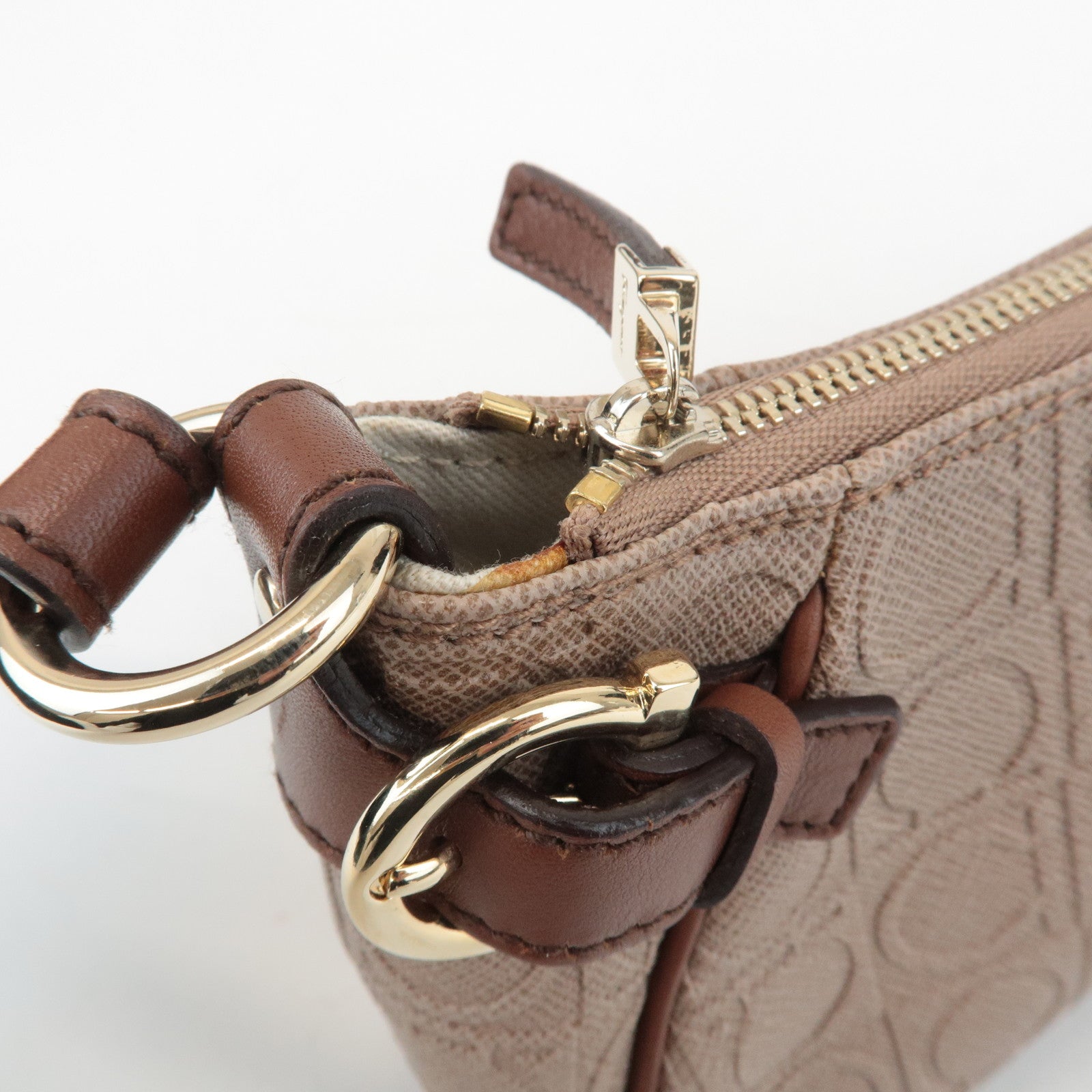 Ferragamo Gancini PVC Leather Shoulder Bag Pink Beige Brown Used