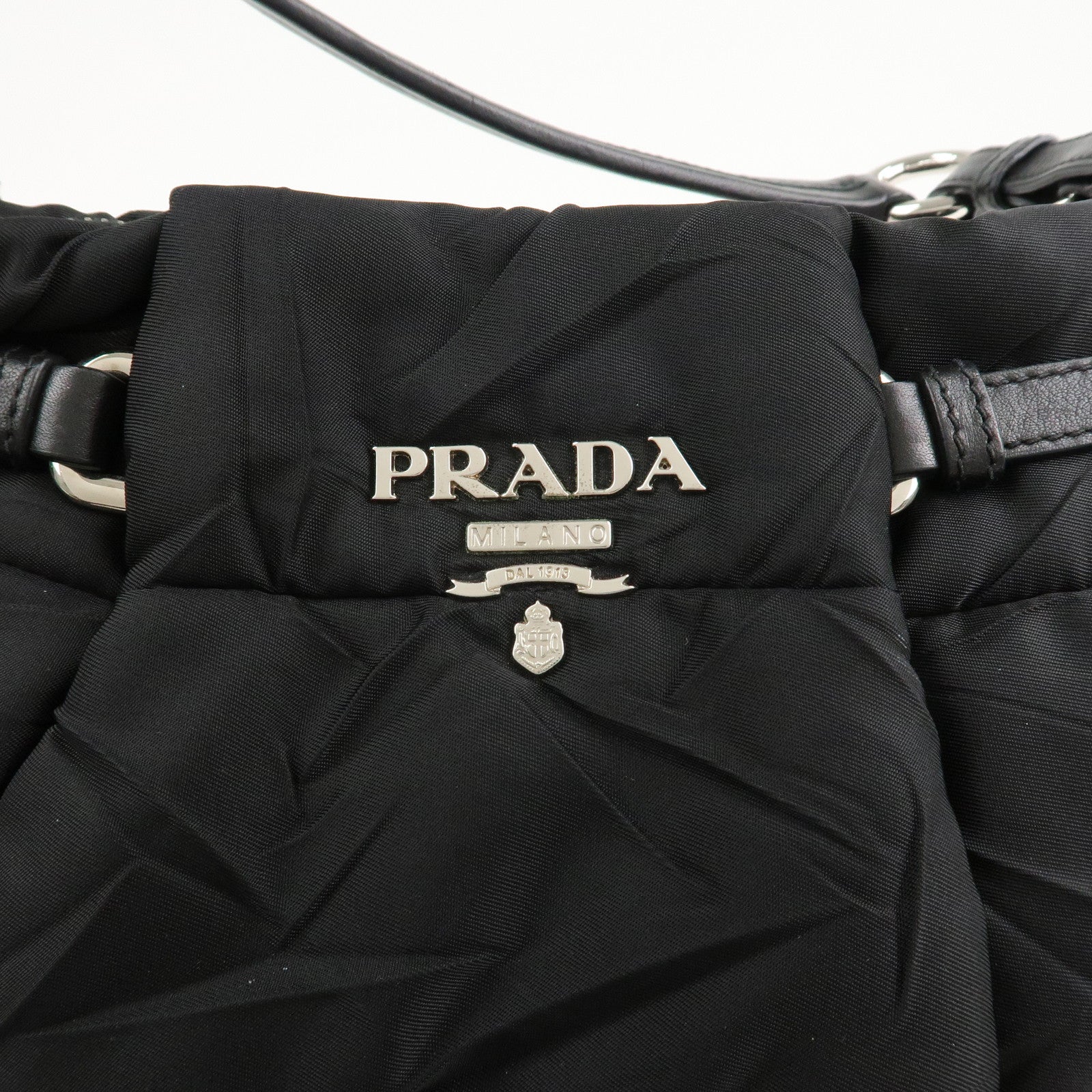 PRADA Crispy Nylon Leather Shoulder Bag Black BR3808