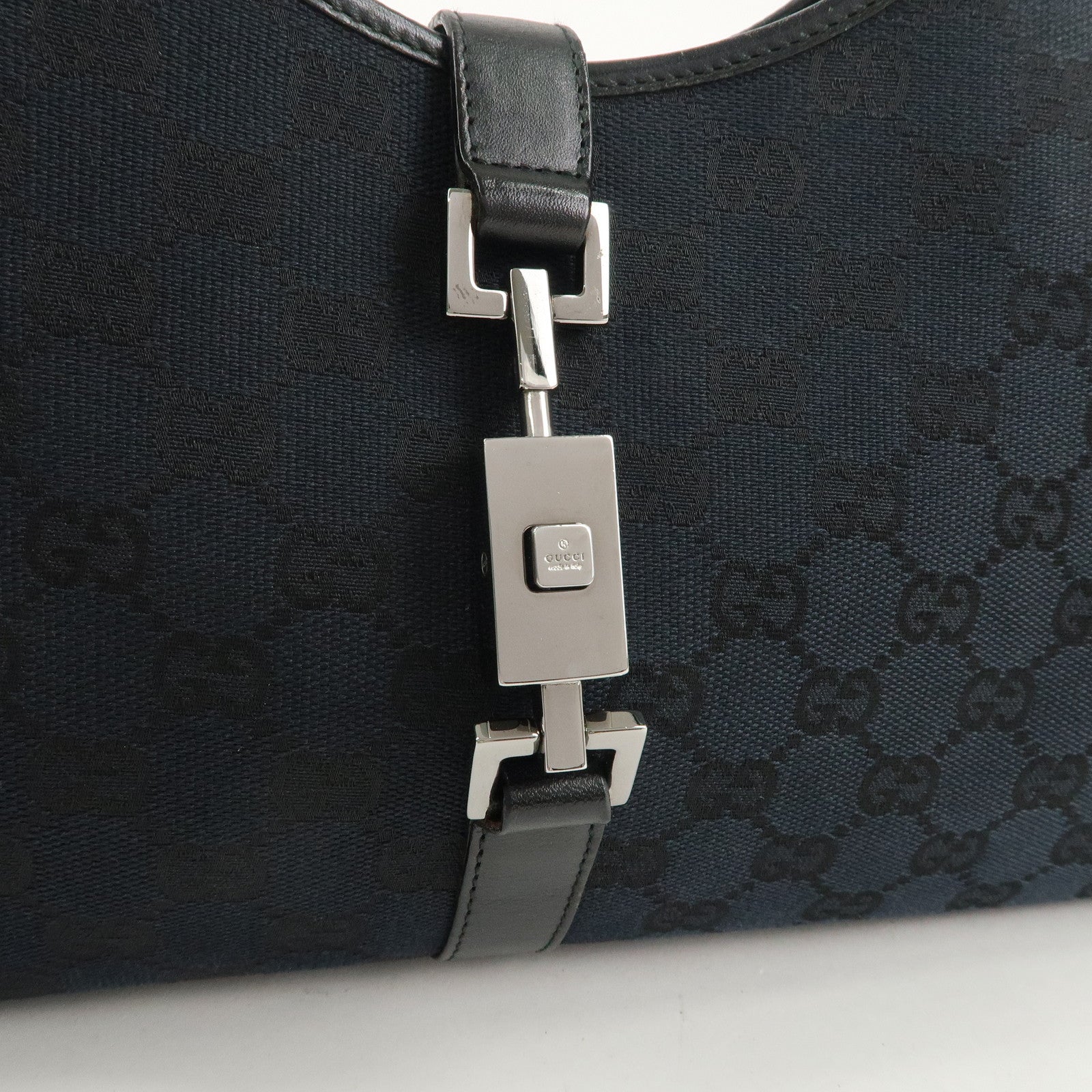 GUCCI Jackie GG Canvas Leather Shoulder Bag Black 002.1067