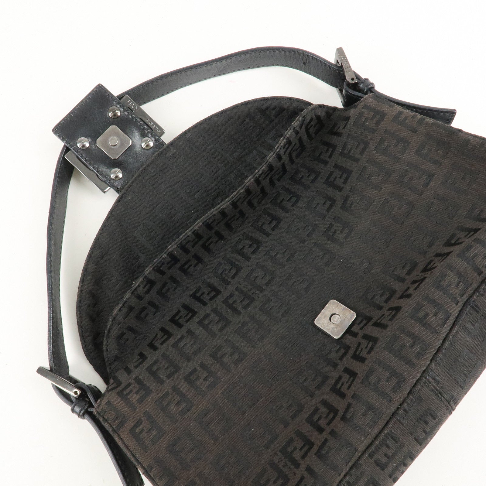 FENDI Mamma Baguette Zucchino Canvas Leather Shoulder Bag 8BR003 Used