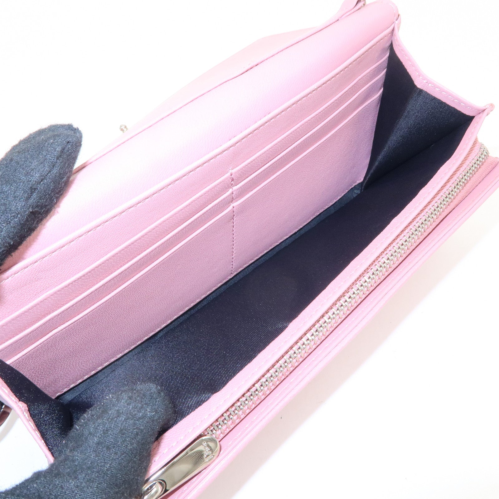 Christian Dior Cannage Dior Leather Chain Wallet Pink