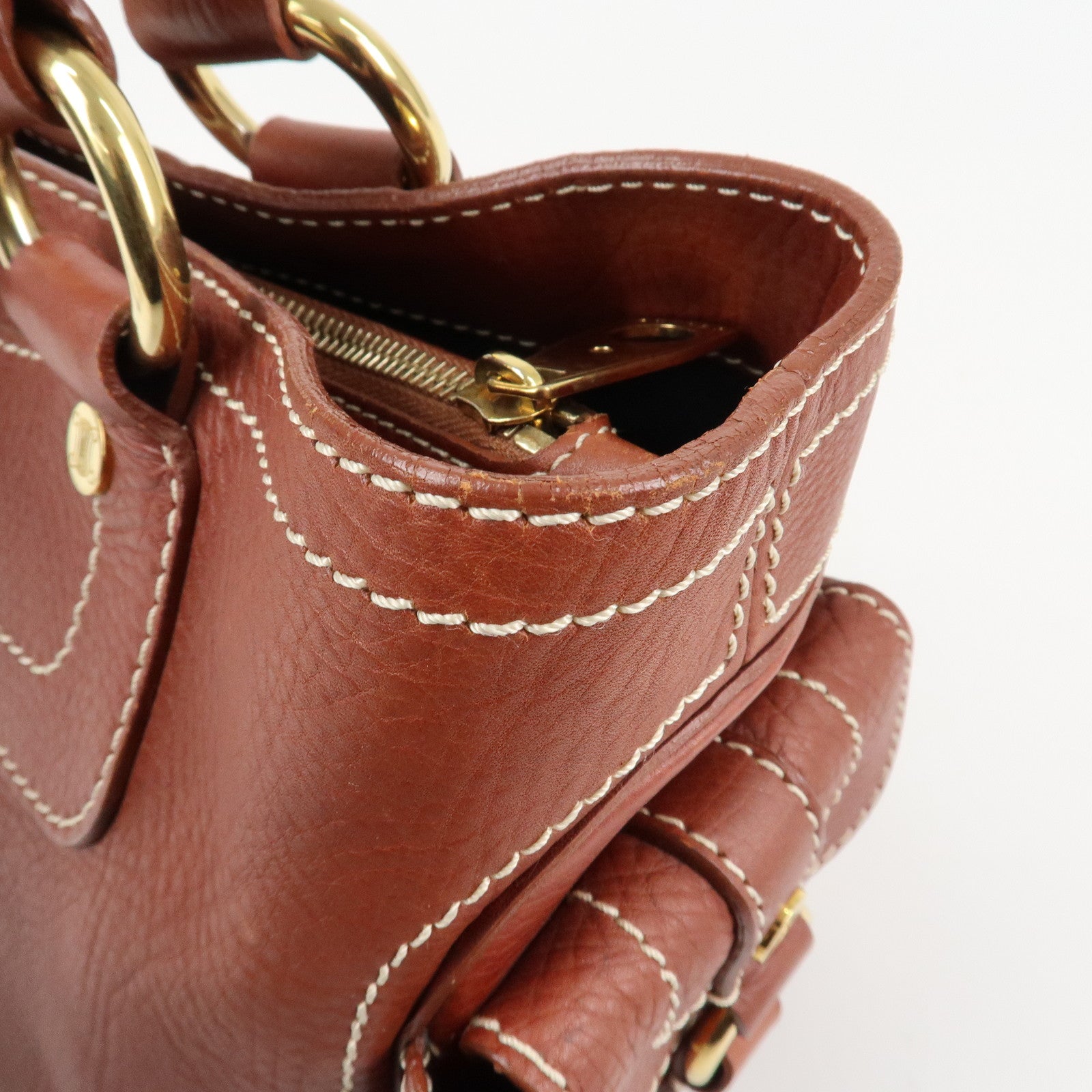 CELINE Macadam Stamped Leather Boogie Hand Bag Brown Gold HDW Used