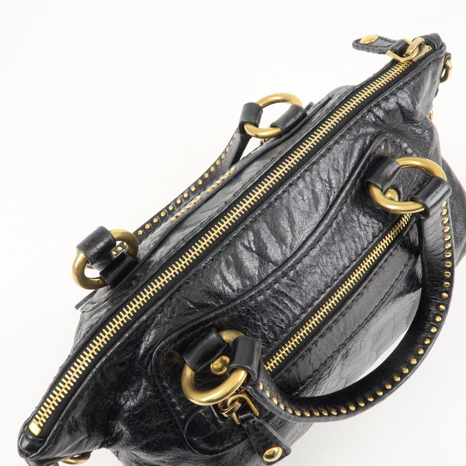 MIU MIU Leather 2 Way Bag Hand Bag Black